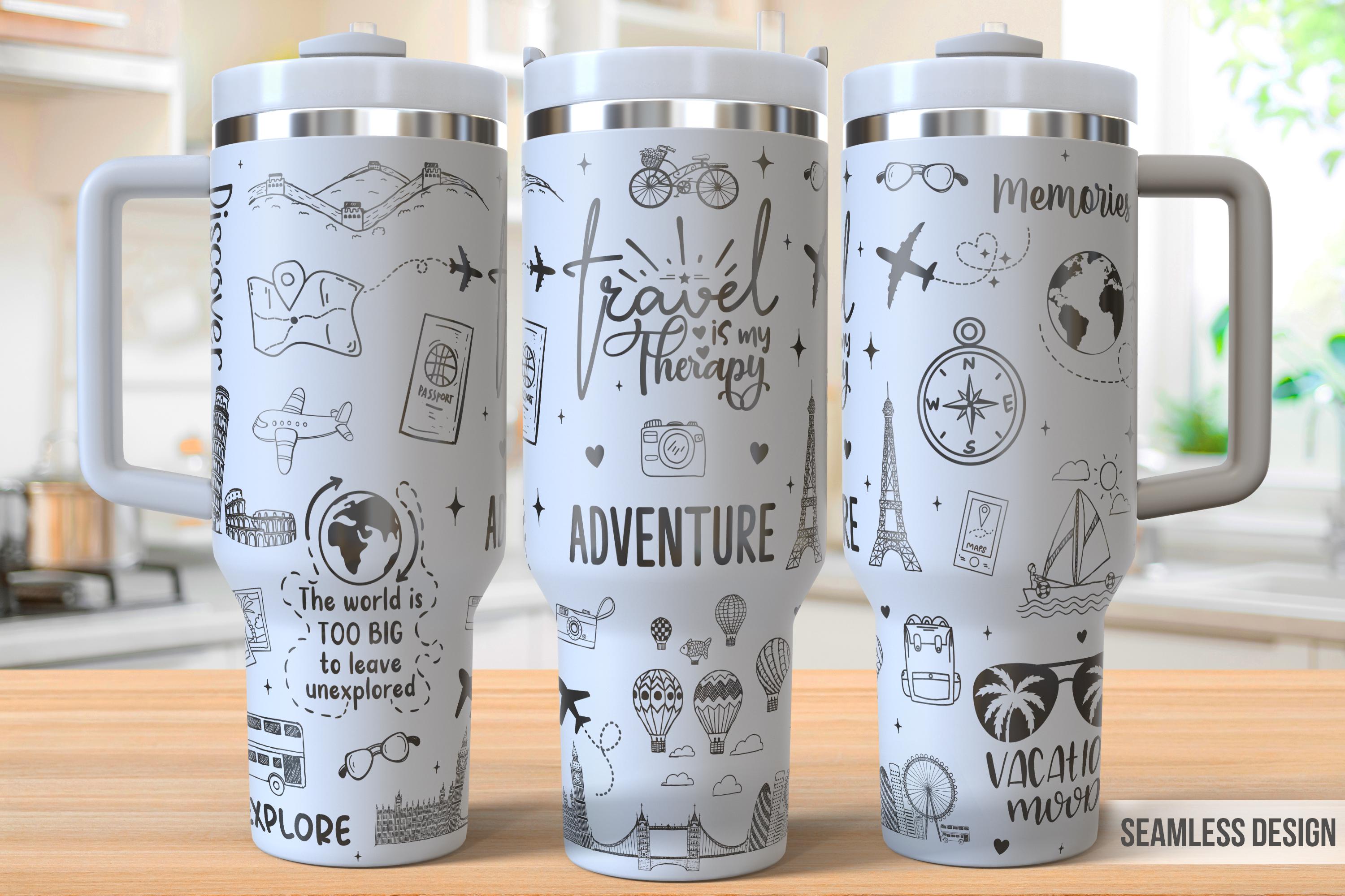 Bicchiere da 40 once a tema viaggio con incisione laser, bicchiere da 40 once con tema avventura per le vacanze, SVG con incisione laser per le vacanz