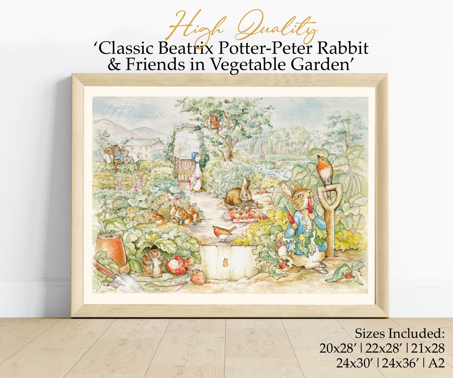 Decorazione per cameretta Peter Rabbit Peter Rabbit e i suoi amici Scena di orto Stampa artistica vintage di Beatrix Potter Stampabile per la camerett