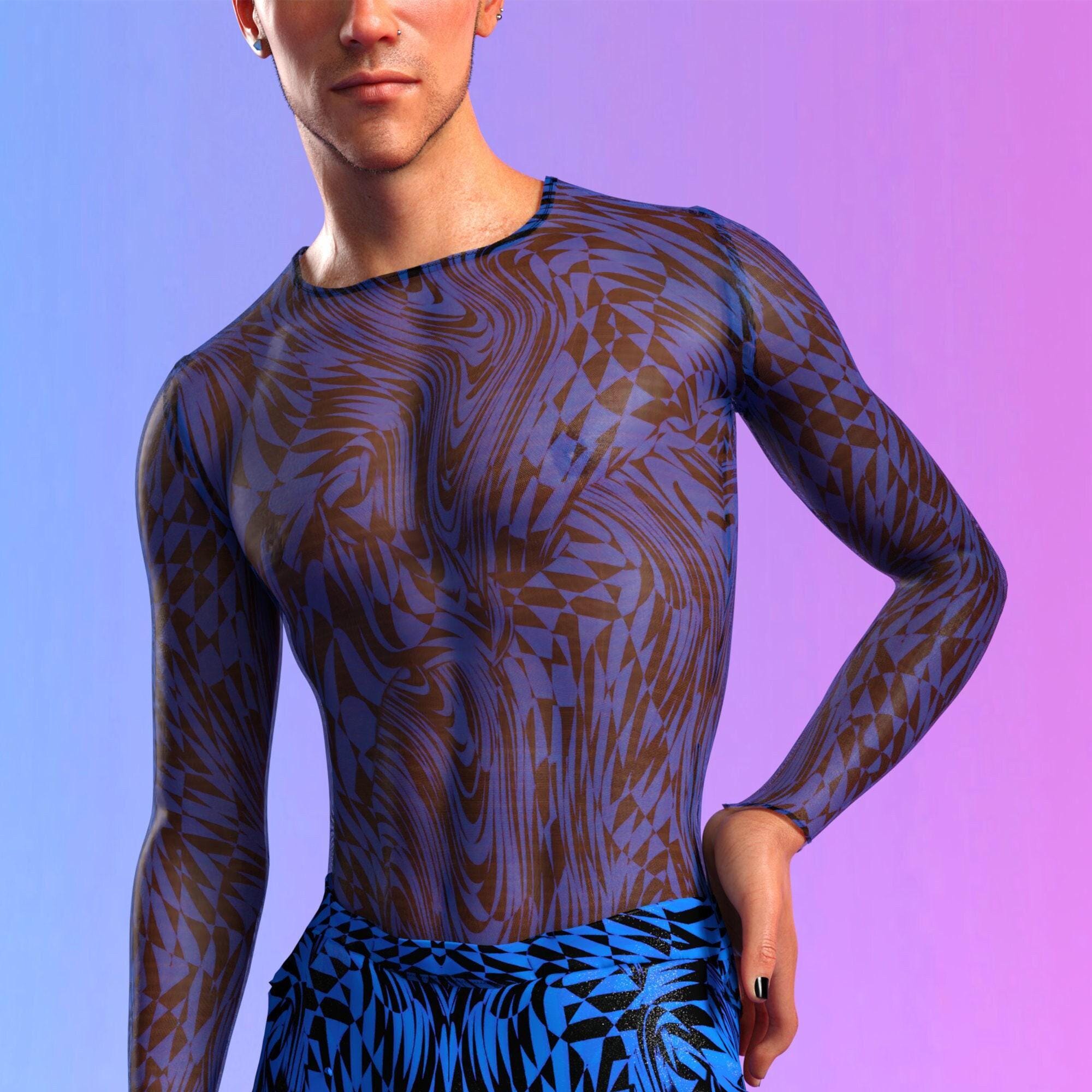 Top da uomo per feste, top trasparente da uomo per feste, top a maniche lunghe per feste in discoteca, top da uomo per feste rave, top da uomo in rete