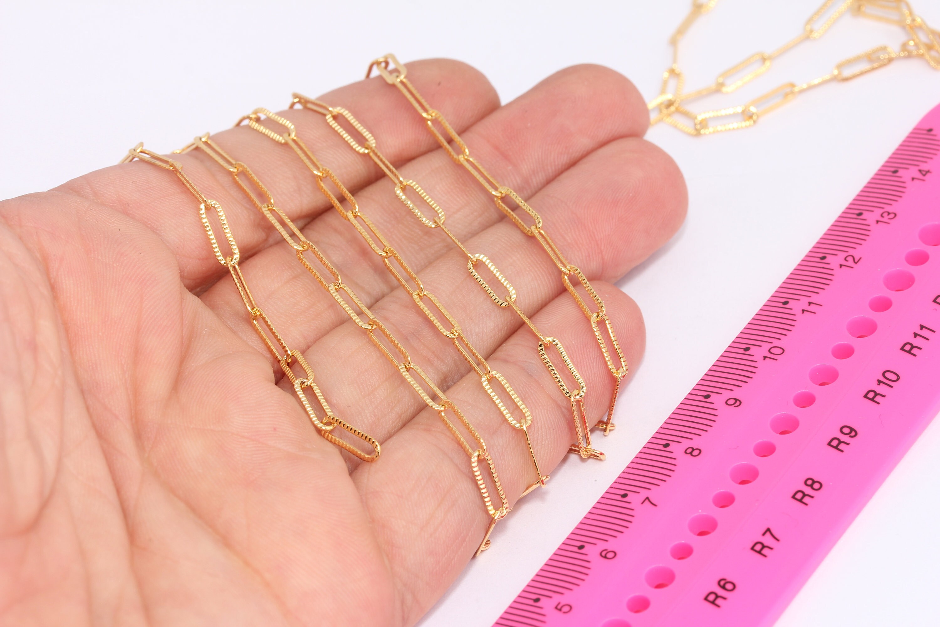 Catena a maglie in oro lucido 24k da 3 x 10 mm, catena a barra in oro, catena a maglie in oro, catene in grandi quantità, componenti placcati in oro,