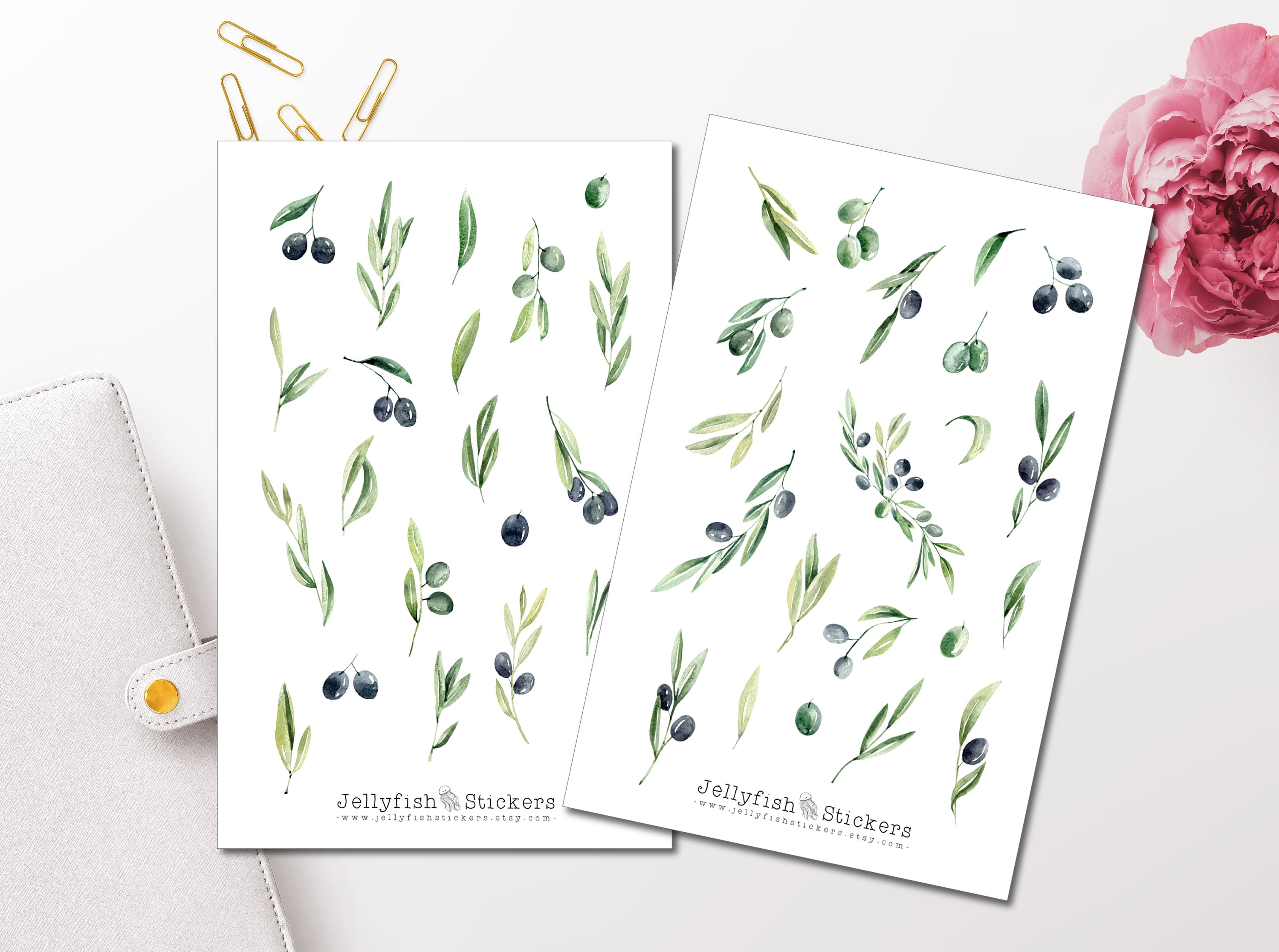 Set di adesivi Olive - Adesivi floreali, adesivi per diario, adesivi per planner, adesivi per piante, adesivi per la natura, foglio di adesivi per il