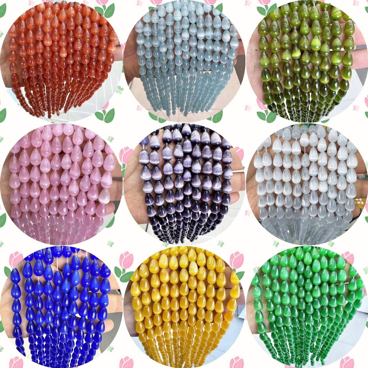 "Perline a forma di goccia a forma di occhio di gatto, grado AAA, lisce, sciolte, 15\", 30 pezzi/filo / 8*12 mm / perline fai da te per accessori per la"