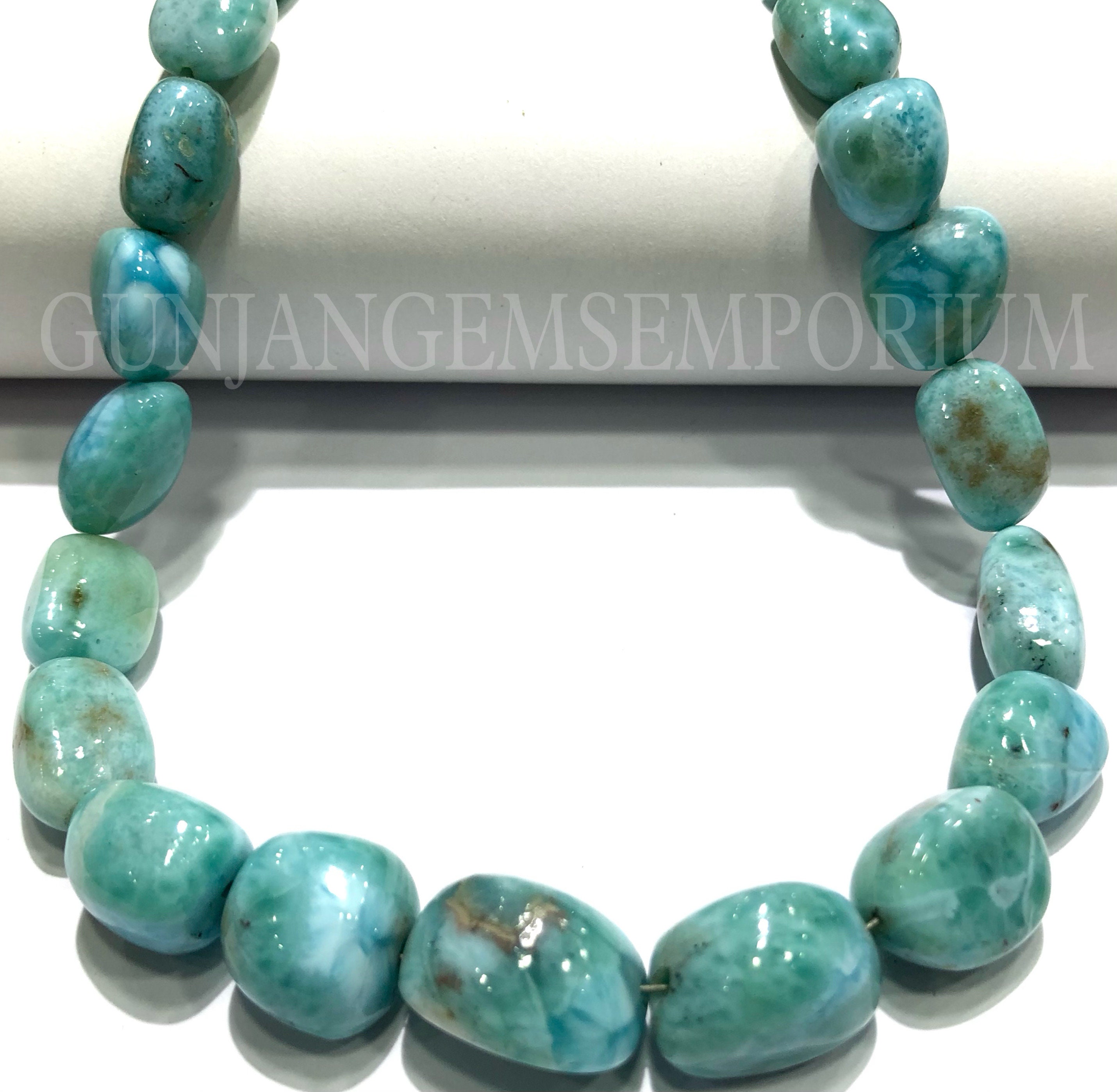 Perline di pepite lisce di Larimar blu raro AAA+ Perline di pepite di Larimar naturale Perline lisce da 9-13 mm Perline di pietra preziosa di Larimar