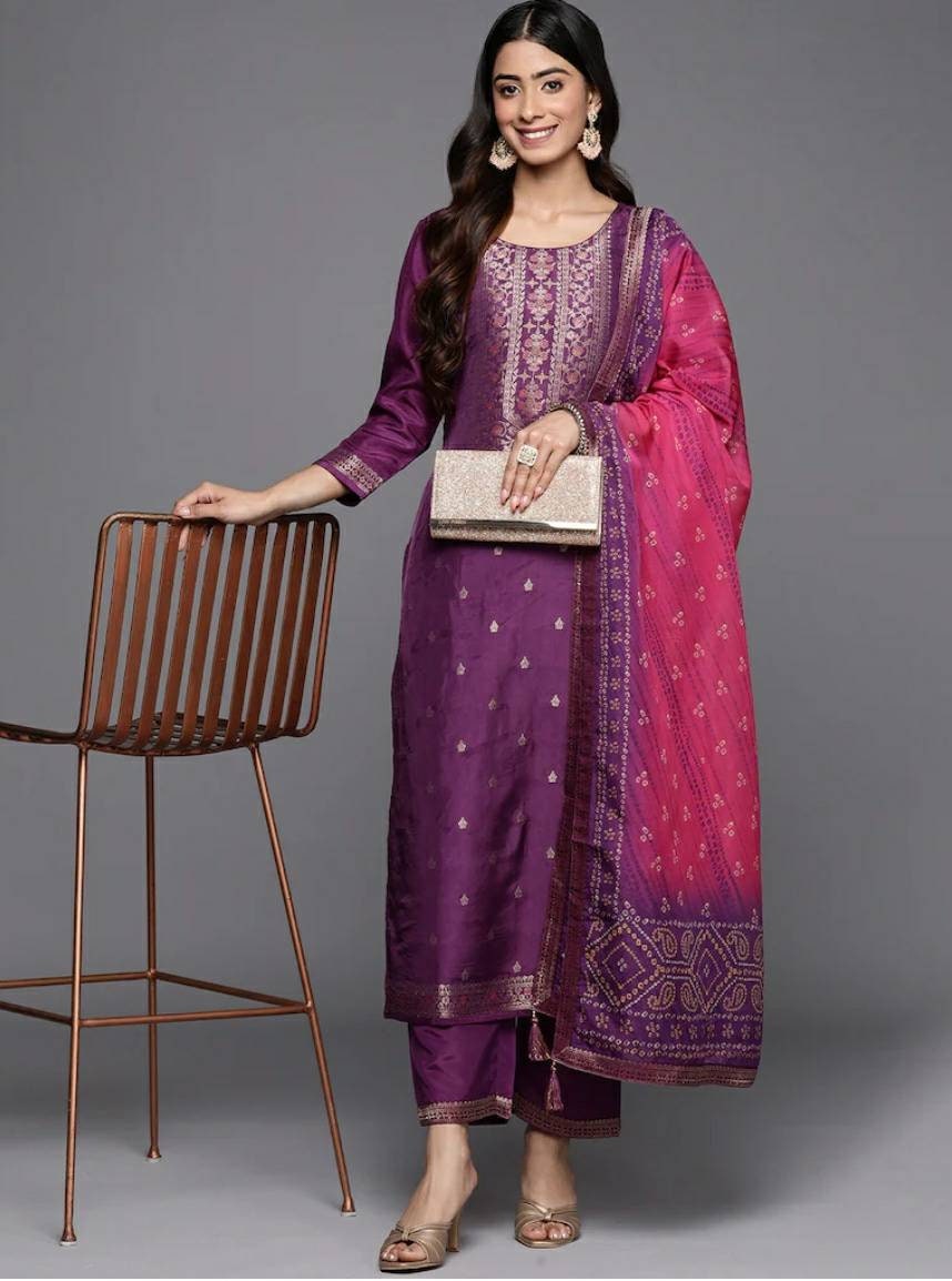 Kurta viola ricamato da stilista con palazzo e set di kurta in seta dupatta, abito da festa, salwar kameez, set di dupatta, abito da sposa, salwar sui