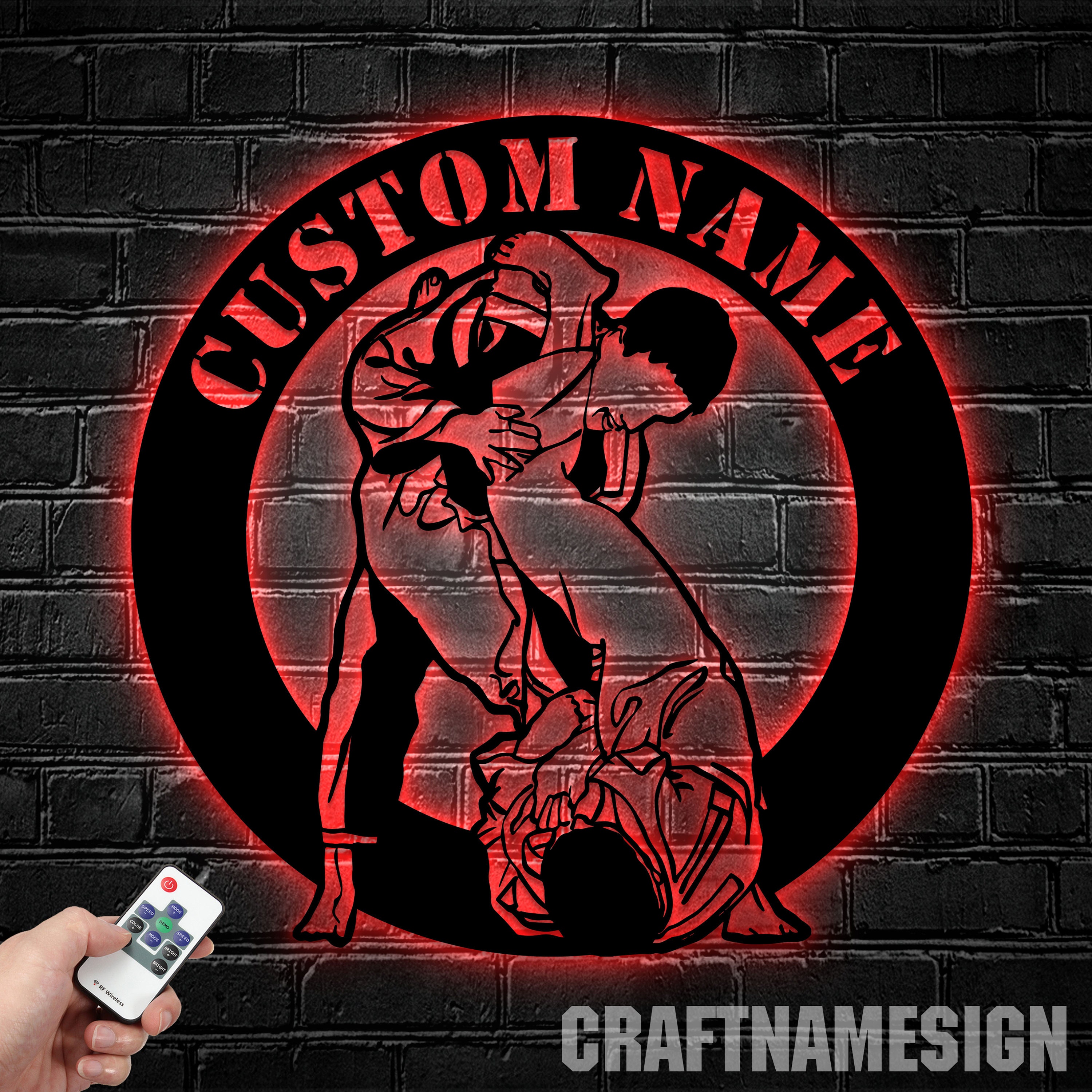 Luce LED personalizzata per arte della parete in metallo Jiu Jitsu brasiliano, segno di arti marziali personalizzate, arredamento Dojo, regalo Jiu Jit