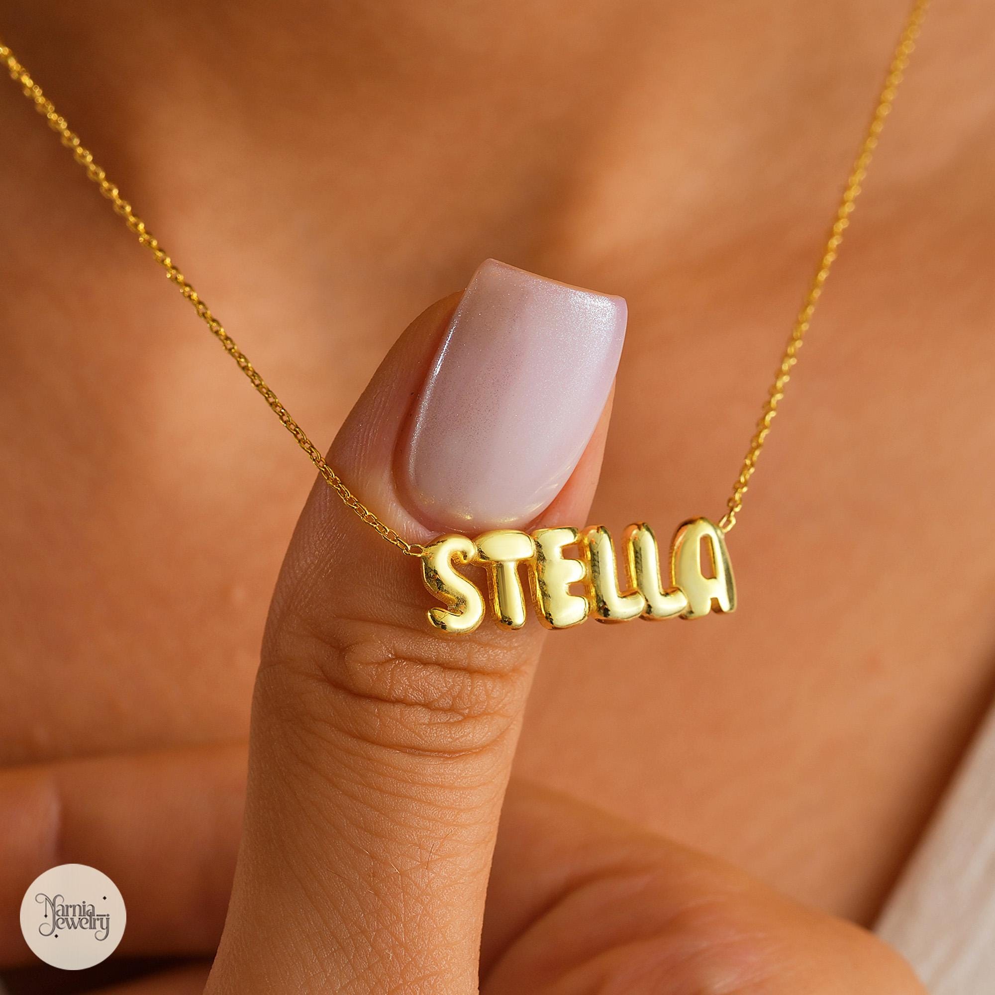 Collana con nome a forma di bolla, ciondolo con nome personalizzato, regalo di gioielli con nome per la mamma, ciondolo in oro a forma di bolla, colla