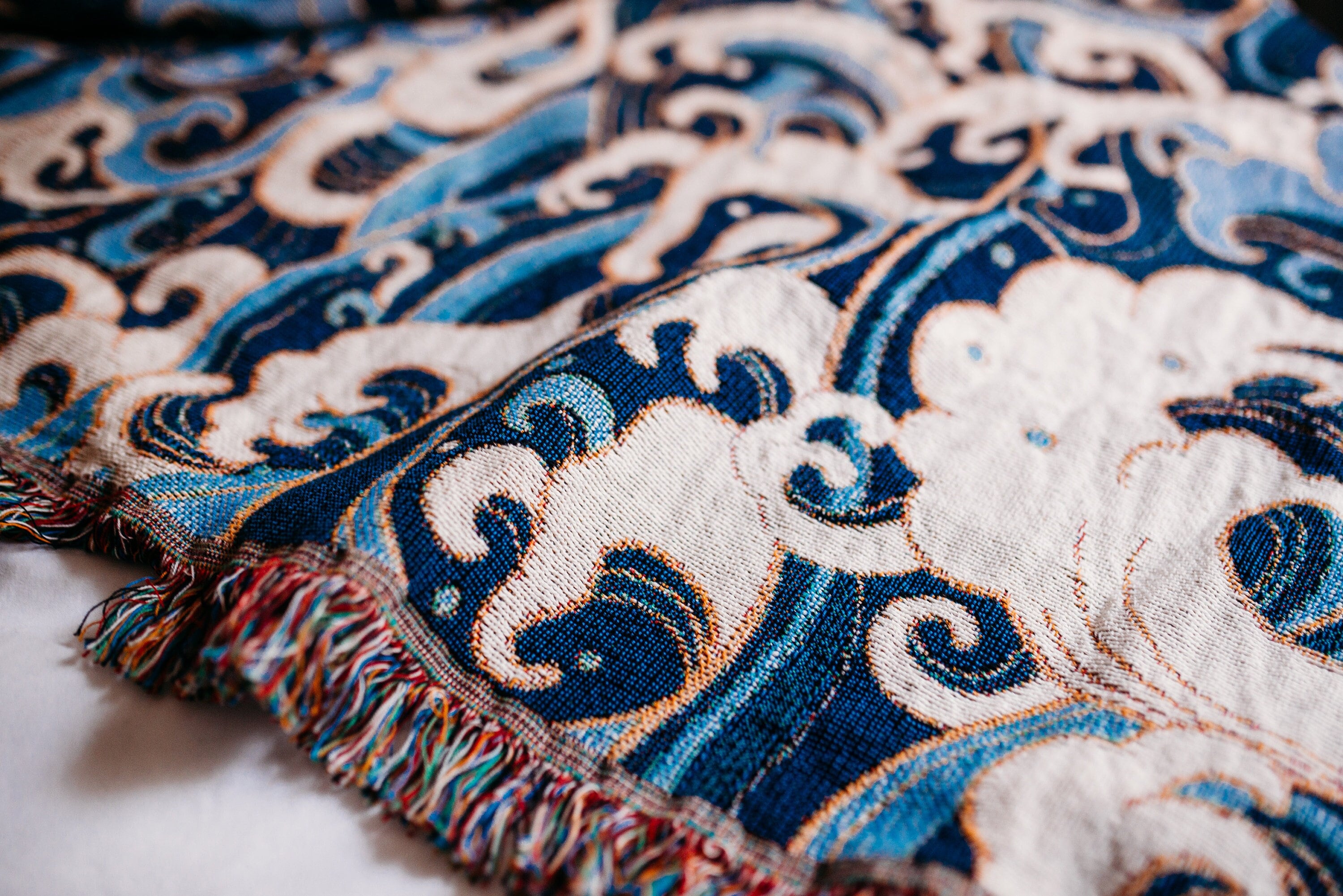 Coperta con onde oceaniche, arredamento boho per la casa, coperta con oceano, coperta per divano, coperta per letto, arredamento boho, arredamento boh