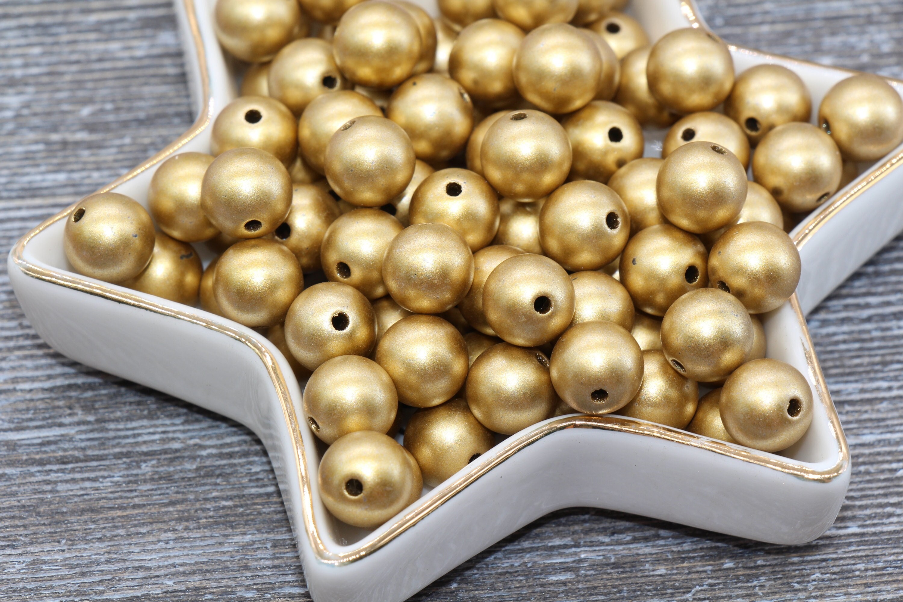 Perline dorate opache da 10 mm, perline rotonde sfuse dorate satinate, perline bubblegum, perline grosse, perline gumball, perline acriliche, perline