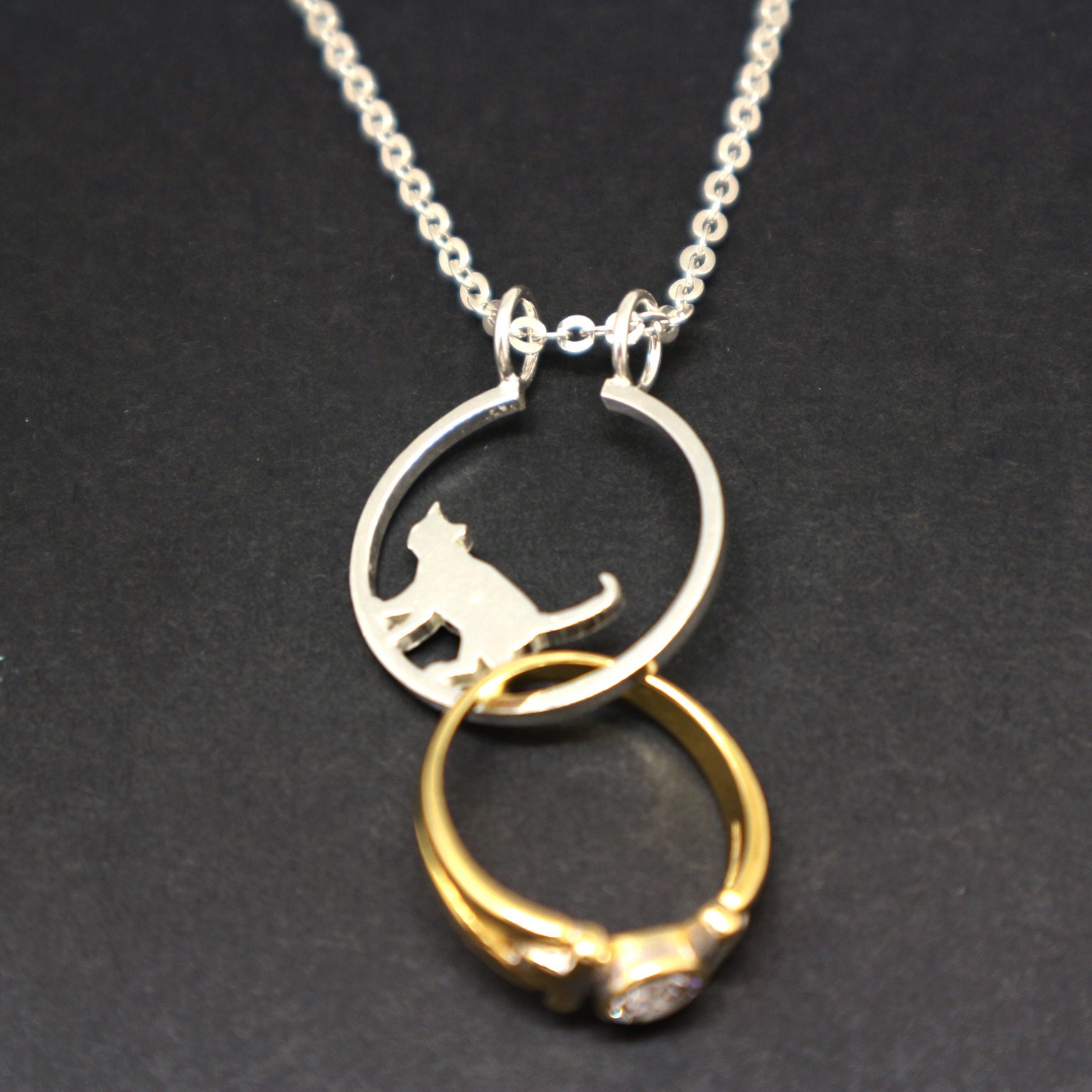 Collana porta-anello a forma di gatto in argento - Collana porta-anello a forma di gatto, gioielli con animali, regalo per le donne che si sposano, re