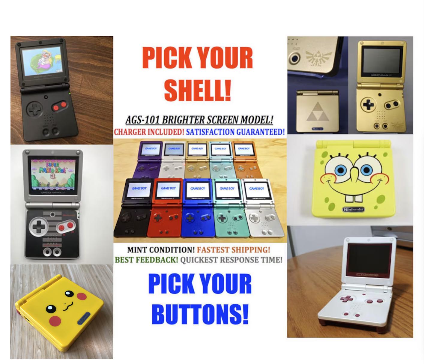 Nintendo Game Boy Advance GBA SP System AGS 101 Brighter Mint New (scegli il colore della console e dei pulsanti!)