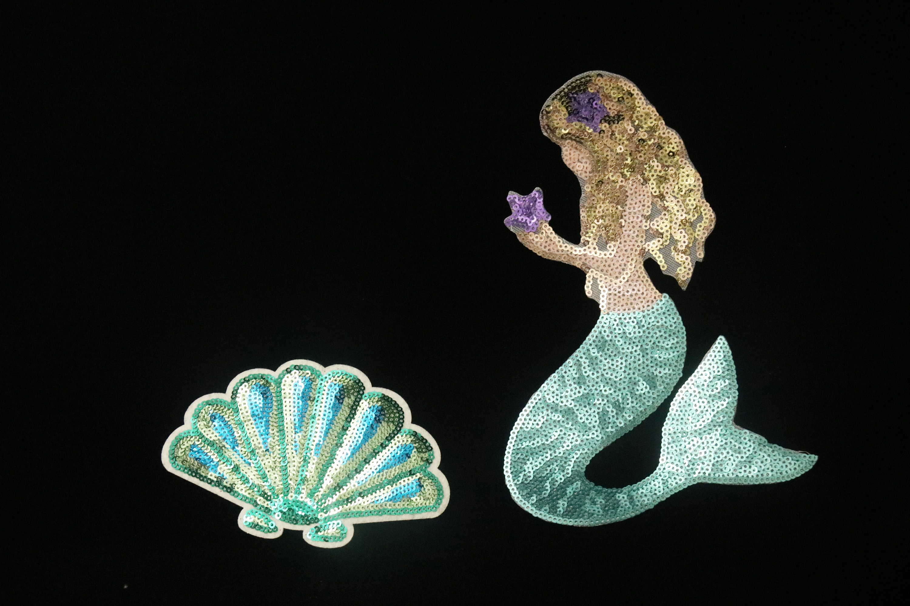 grande toppa a forma di sirena con paillettes, toppa a forma di conchiglia, toppa da stirare, toppa ricamata, applicazione, toppa per giacca, toppa pe