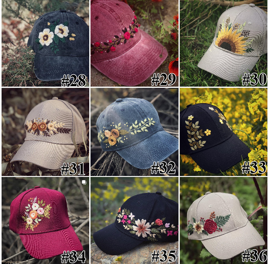 Cappellino in denim con fiori vintage ricamati, cappello da baseball ricamato a mano, cappello da spiaggia fatto a mano, cappello da sole da giardino,