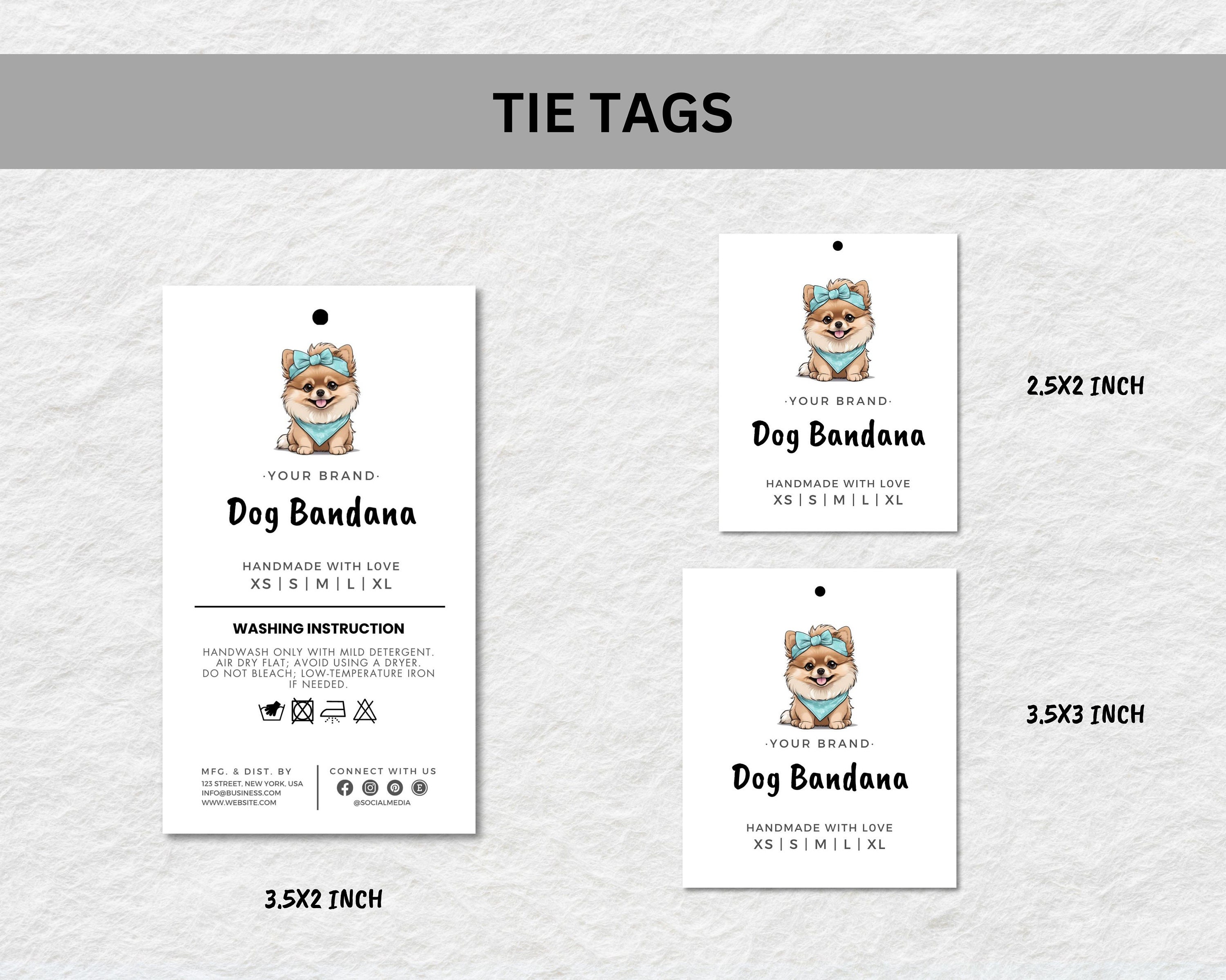 Modello di etichetta modificabile per bandana per cani, etichetta fai da te per bandana per animali domestici, etichetta pieghevole, etichetta avvolge