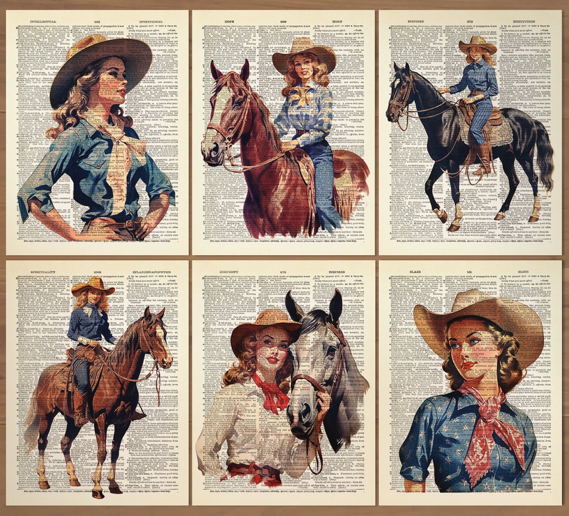 Set di 6 stampe di cowgirl, poster vintage da cowboy, decorazione da parete per cowboy, regalo vintage western, stampa da cowboy, stampa artistica di