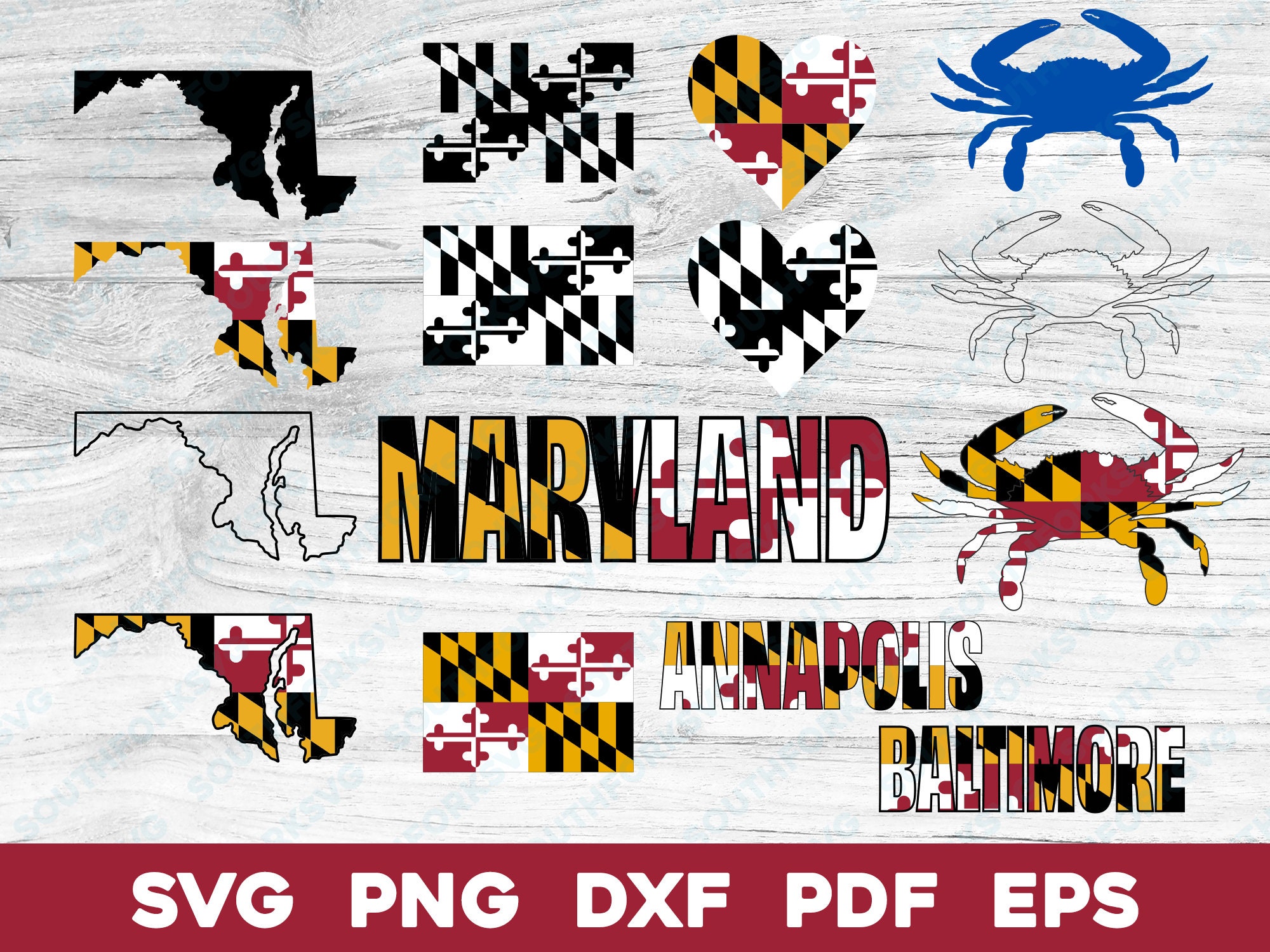 Maryland State Flag Design Bundle svg png dxf eps pdf / grafica vettoriale design taglio stampa laser dye sub file cnc uso commerciale