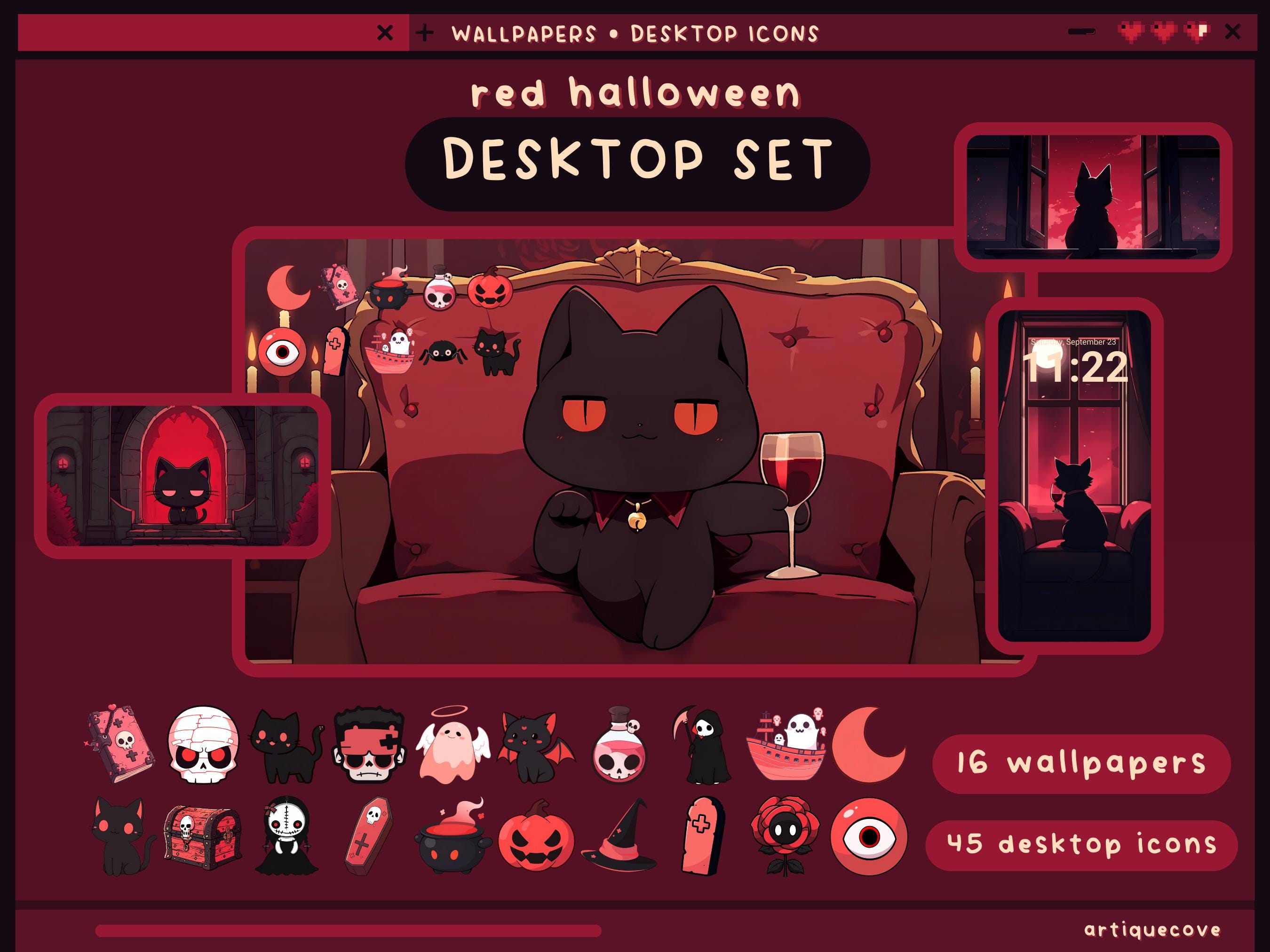 sfondi desktop di Halloween rossi icone cartelle scuro carino organizzatore desktop kawaii spettrale cartelle sfondo Windows Mac icone sfondi