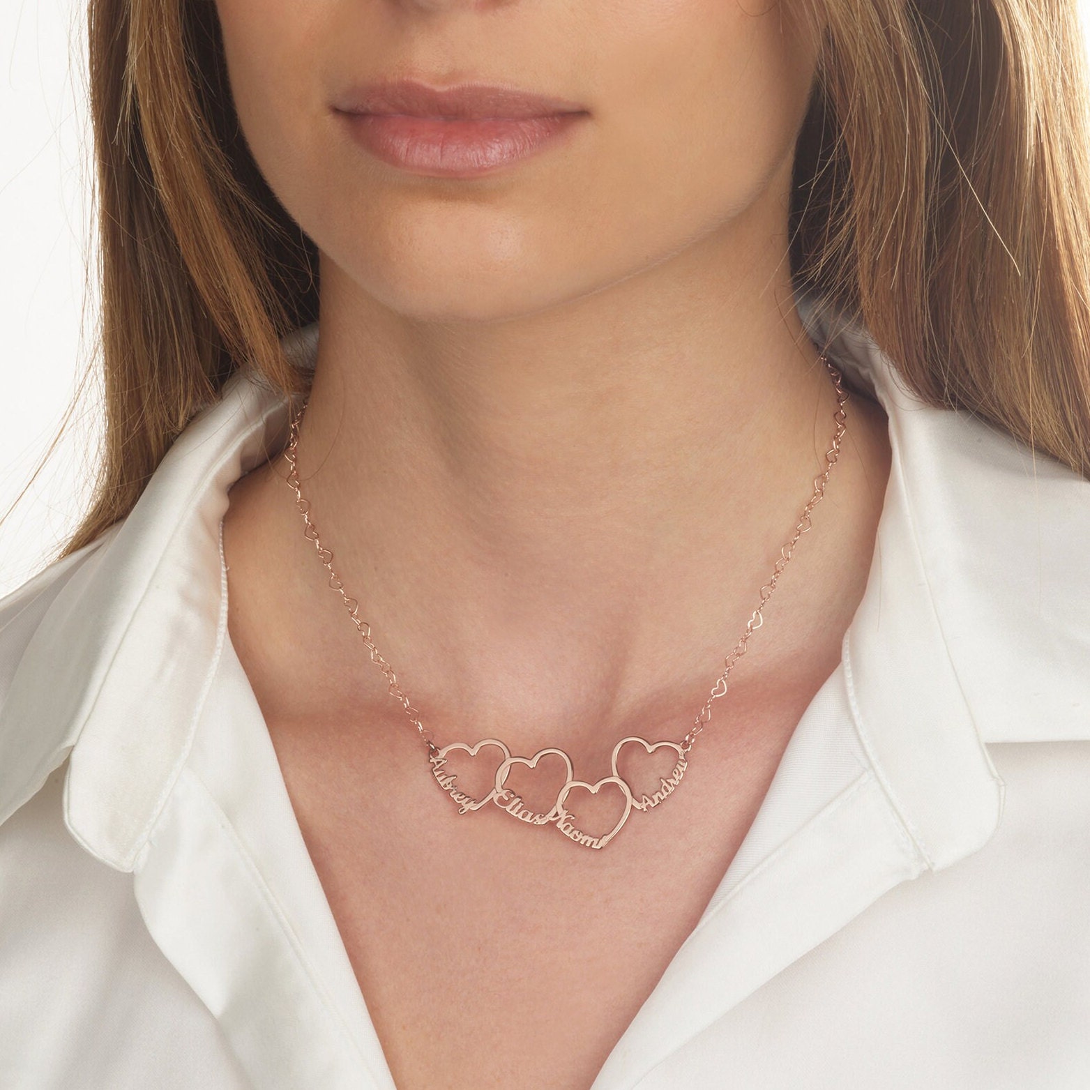 Collana con quattro nomi, collana con nome a cuore in argento, collana con nomi multipli, collana con nome per bambini, collana con 4 nomi, collana co