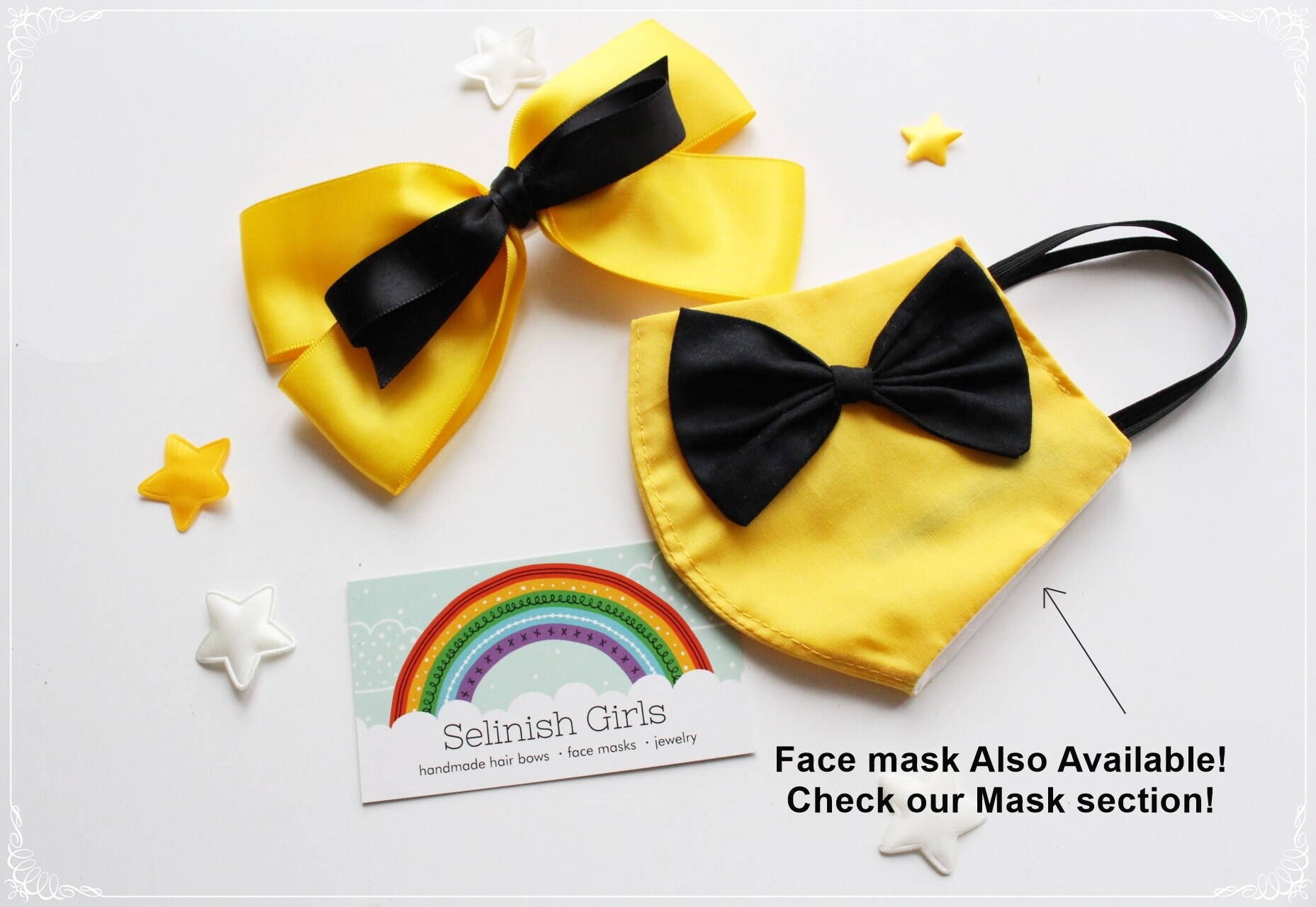 Fiocco giallo e nero, fiocco grande per capelli, fiocco Emma, fiocchi grandi Emma, fiocchi per bambine, fiocchi grandi, fiocco giallo per capelli