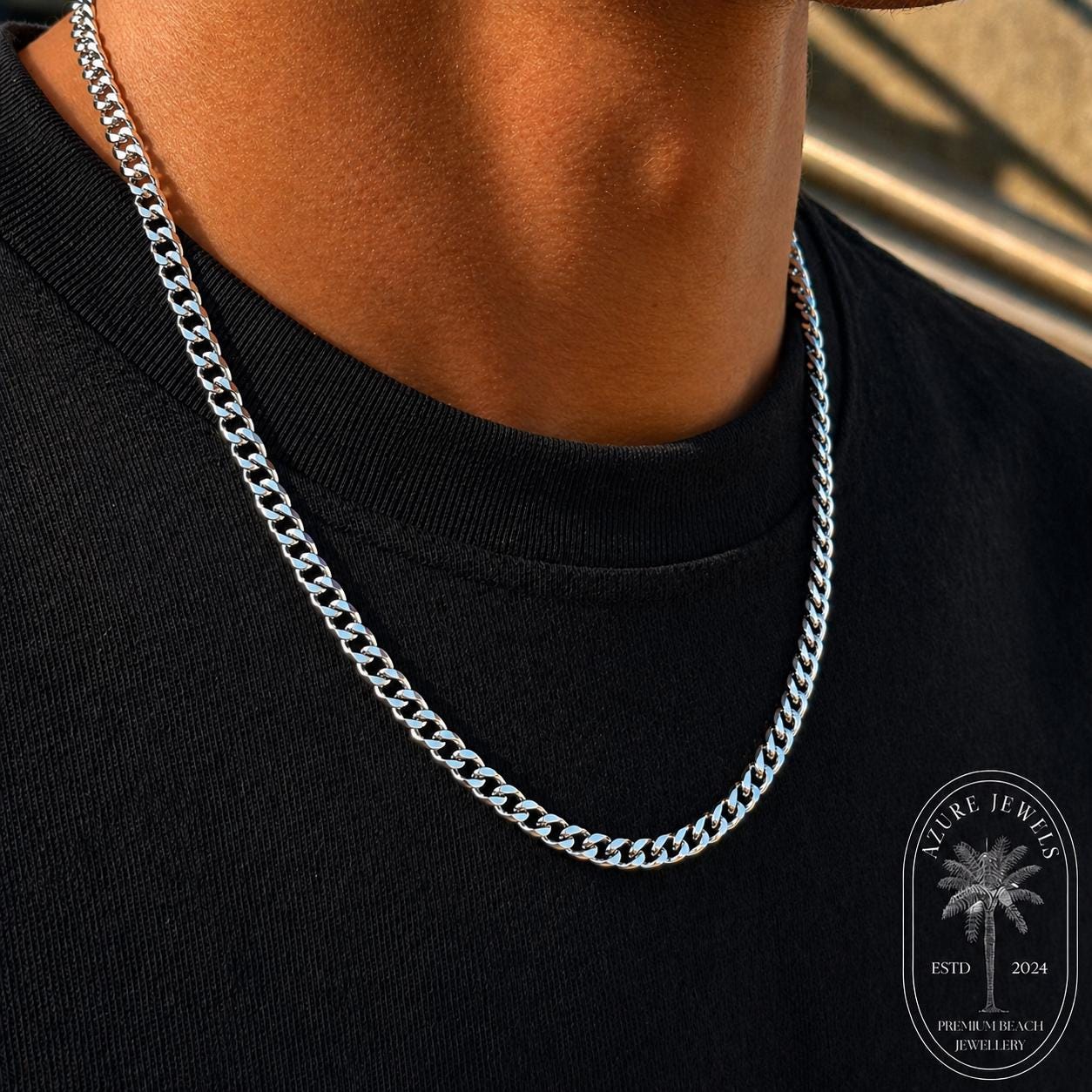 Catena cubana in argento, catena in argento da uomo, 5 mm, 2 mm, collana da uomo, catena da uomo, collana da uomo in acciaio inossidabile, collana da