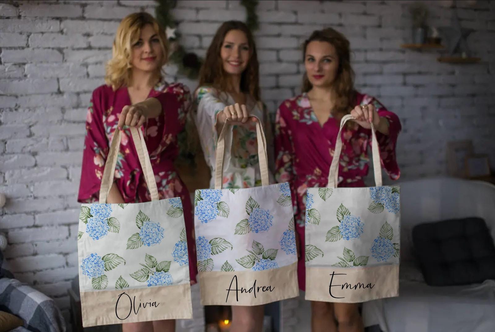 Borse tote con ortensie, borse tote per damigelle d'onore, regali per damigelle d'onore, borse tote personalizzate, borse tote per matrimoni, borse to