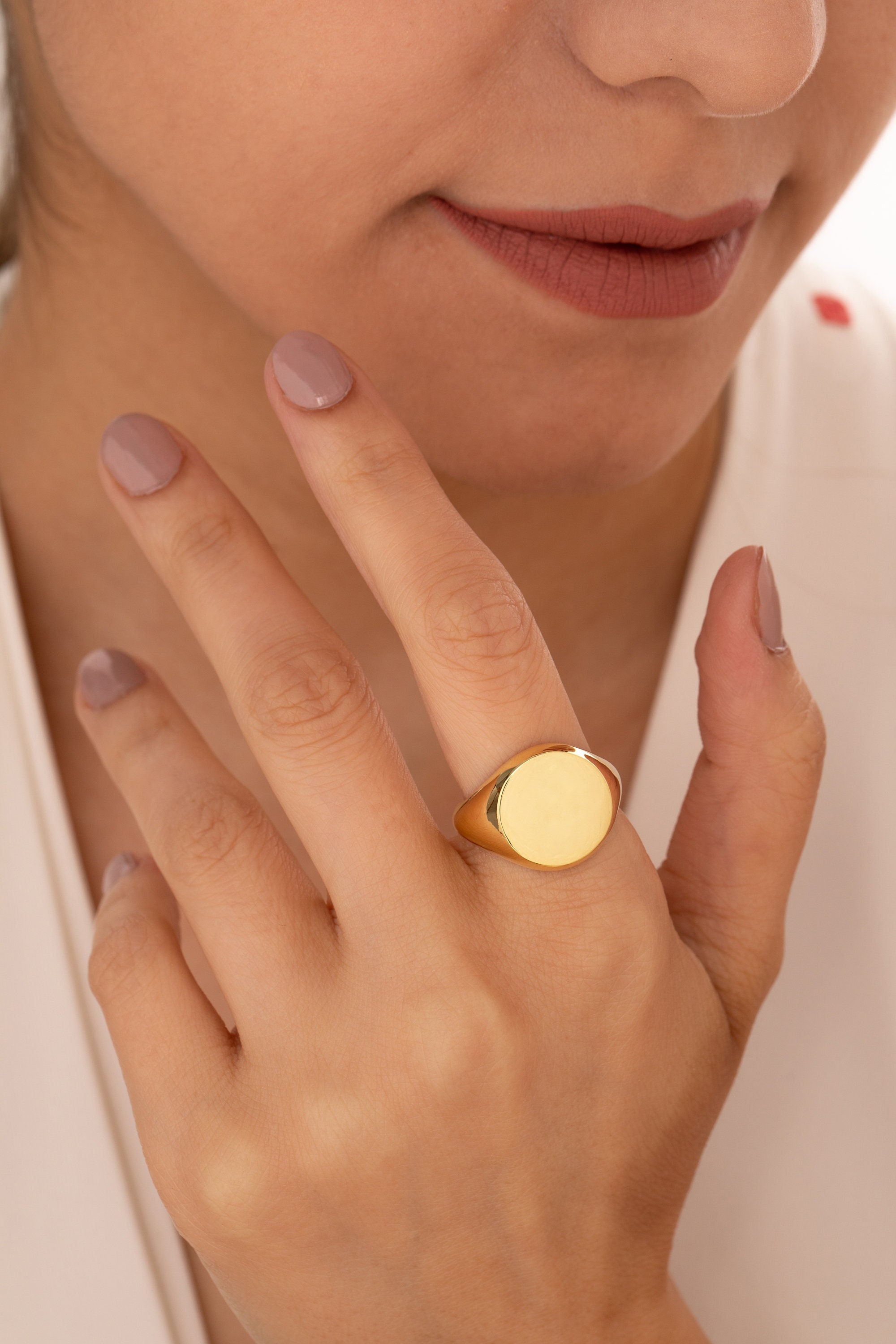 Anello con sigillo rotondo in oro massiccio 14K, anello con sigillo rotondo in argento sterling 925, anello con sigillo di famiglia, anello personaliz