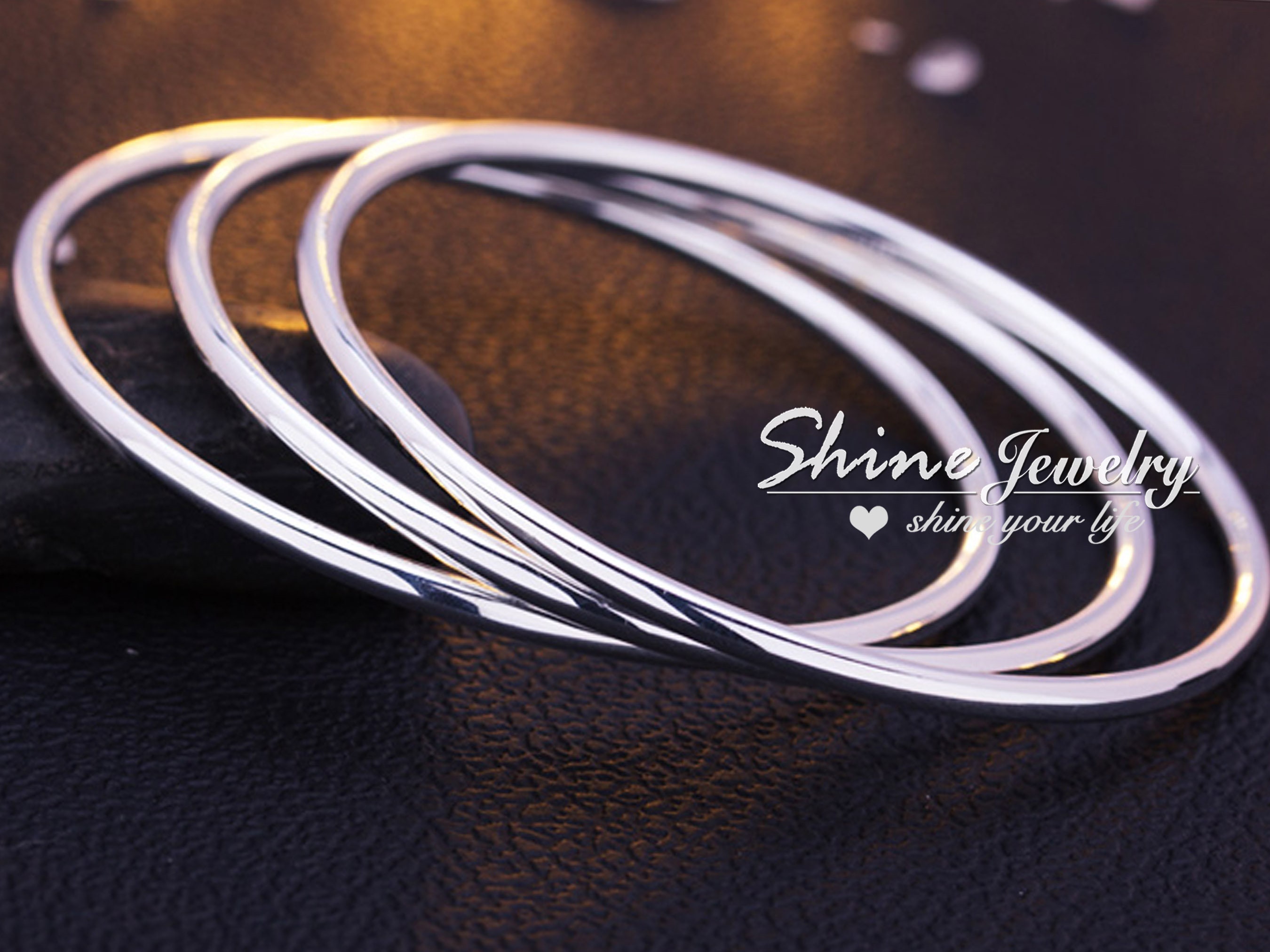 Bracciale rigido rotondo semplice in oro bianco 9K, bracciale rigido da golf in argento con fascia rotonda da 3 mm da donna, bracciale rigido in argen
