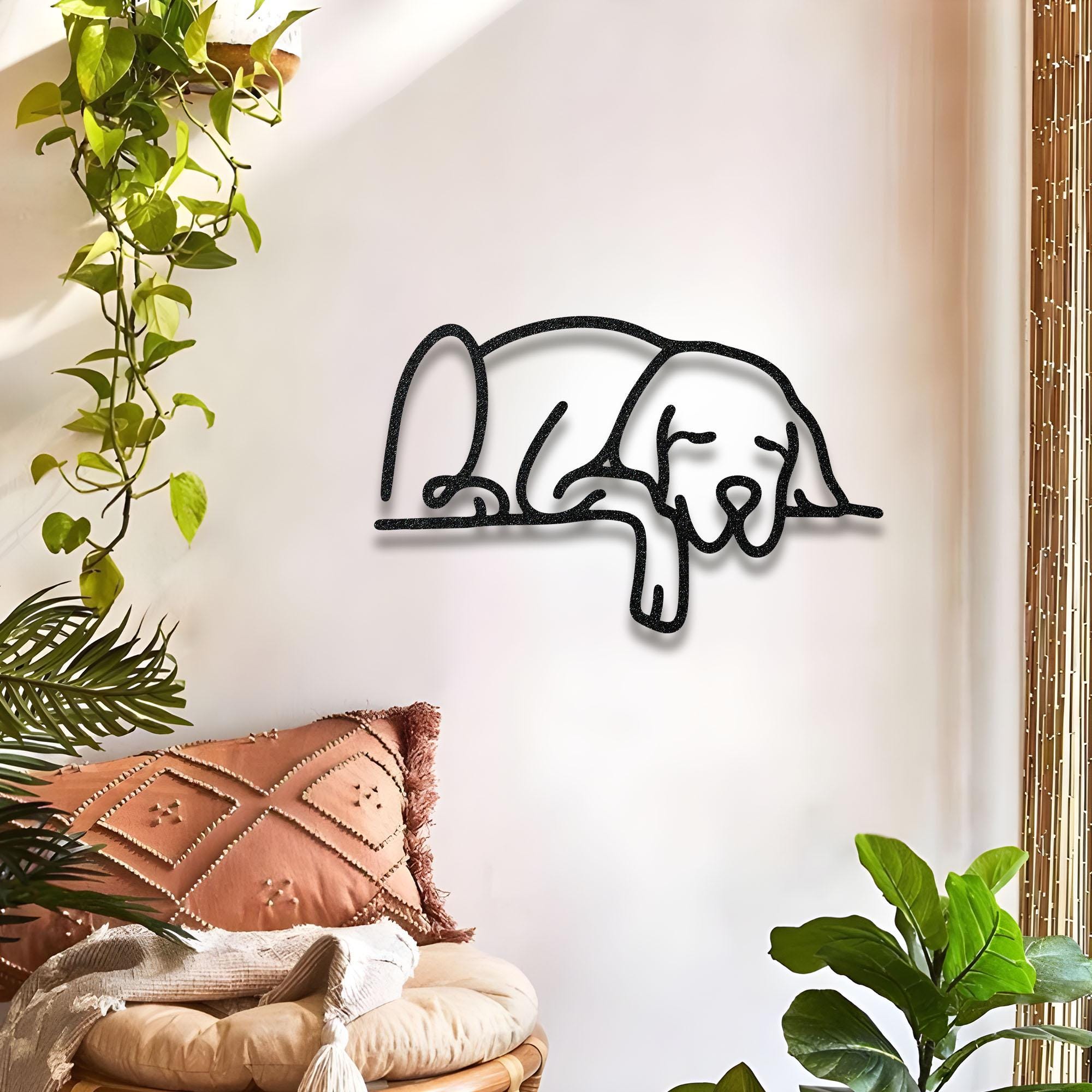 Decorazione murale in metallo a forma di cane, arte murale in metallo, arte murale con animali, arte murale con cane pigro stilizzato, decorazione a l