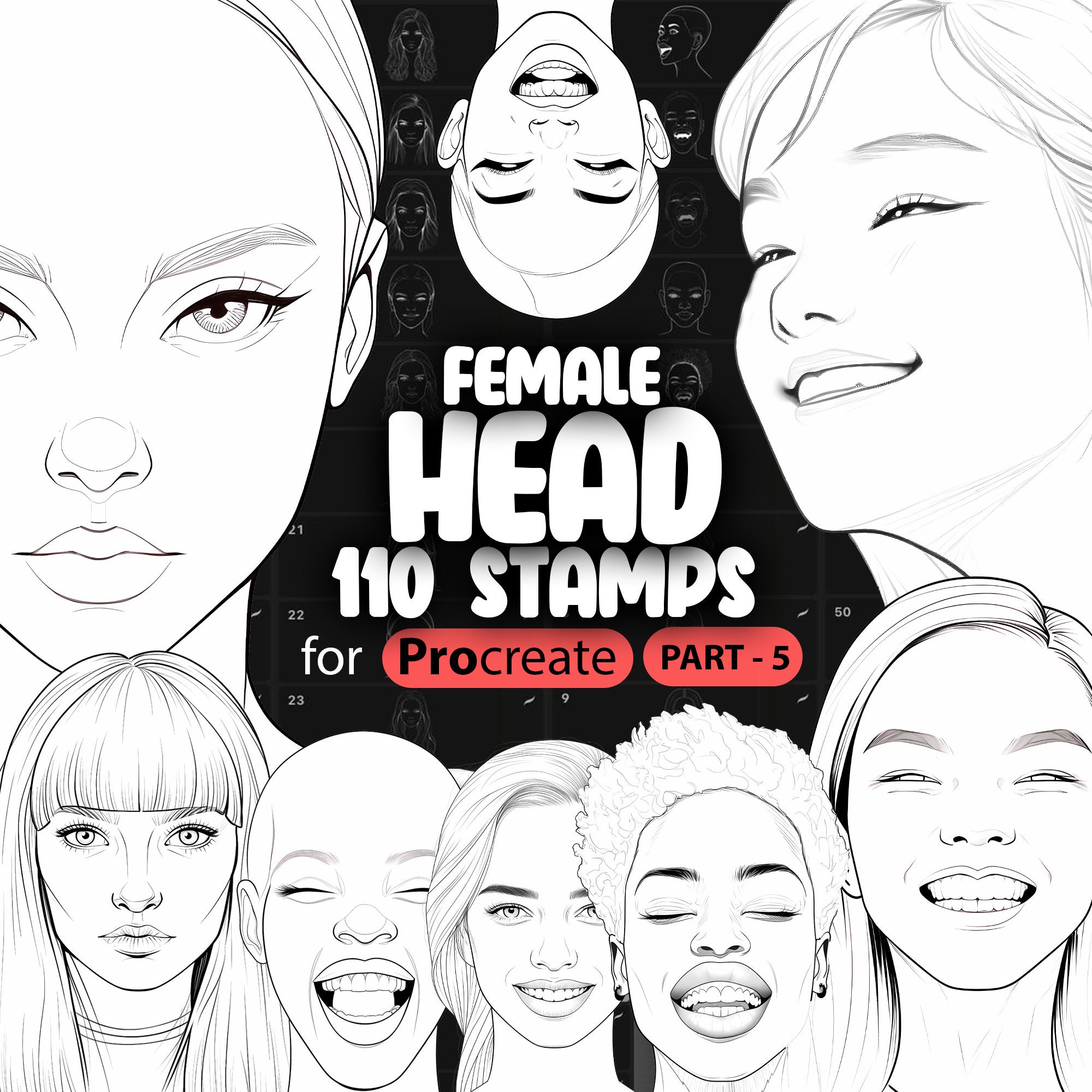 110 Procreate Female Head Stamps Parte -5 / Procreate Woman Head Stamp Brushes / Procreate Girl Head Stamp Brushes / Procreate Face Brushes