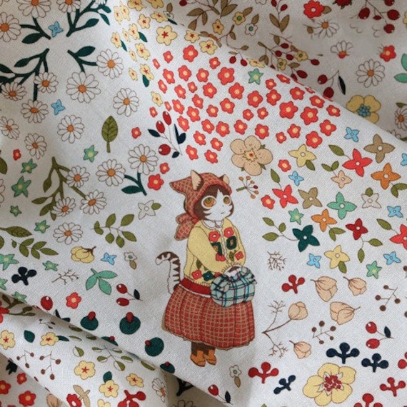 Tessuto di cotone, tessuto giapponese, tessuto floreale, tessuto per abiti, tessuto per quilting, tessuto spesso, tessuto con motivi naturali, tessuto