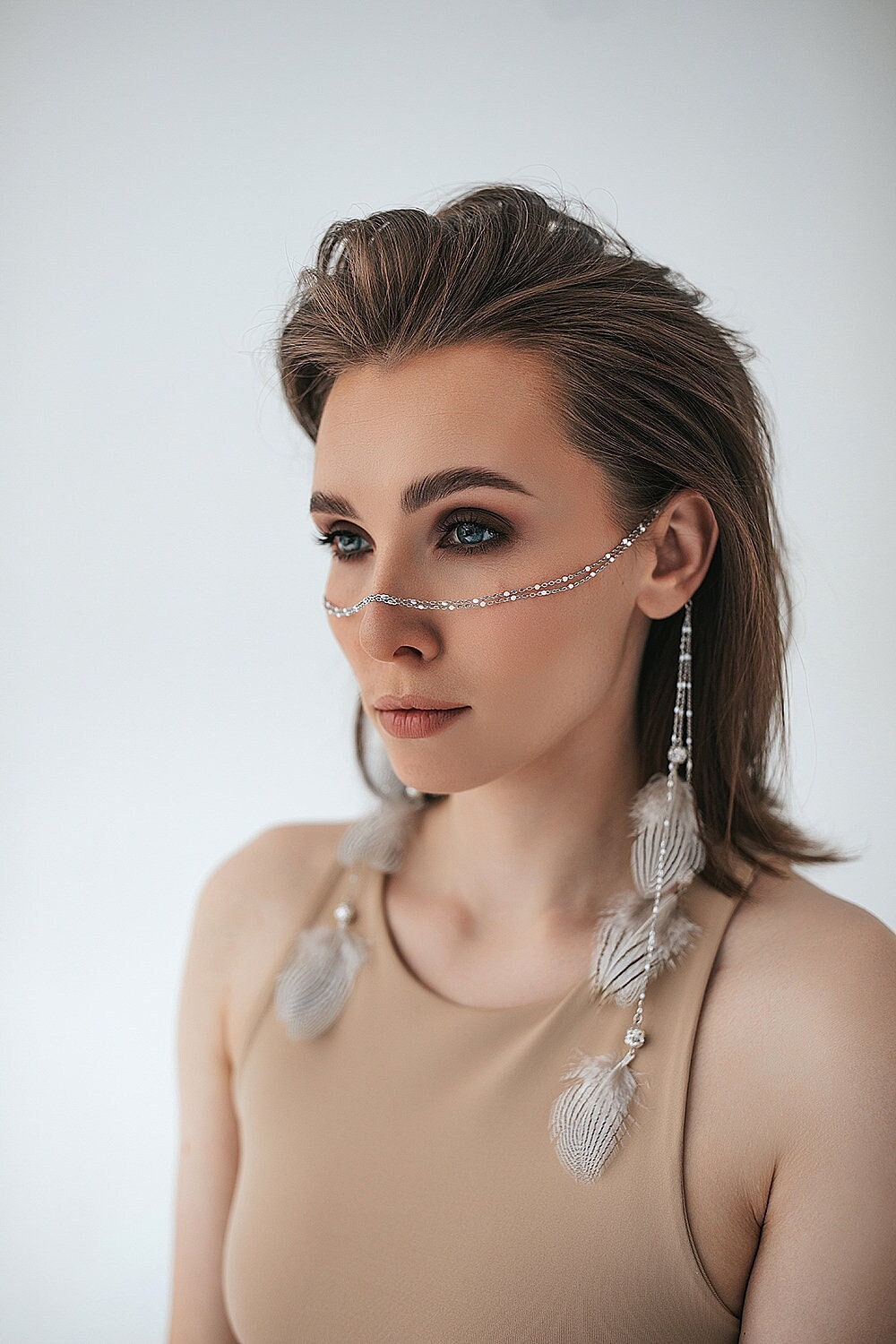 Gioielli con catena per il viso, Gioielli per il viso, Gioielli per il corpo, Gioielli per festival, Catena per il viso, Bigiotteria, maschera per il