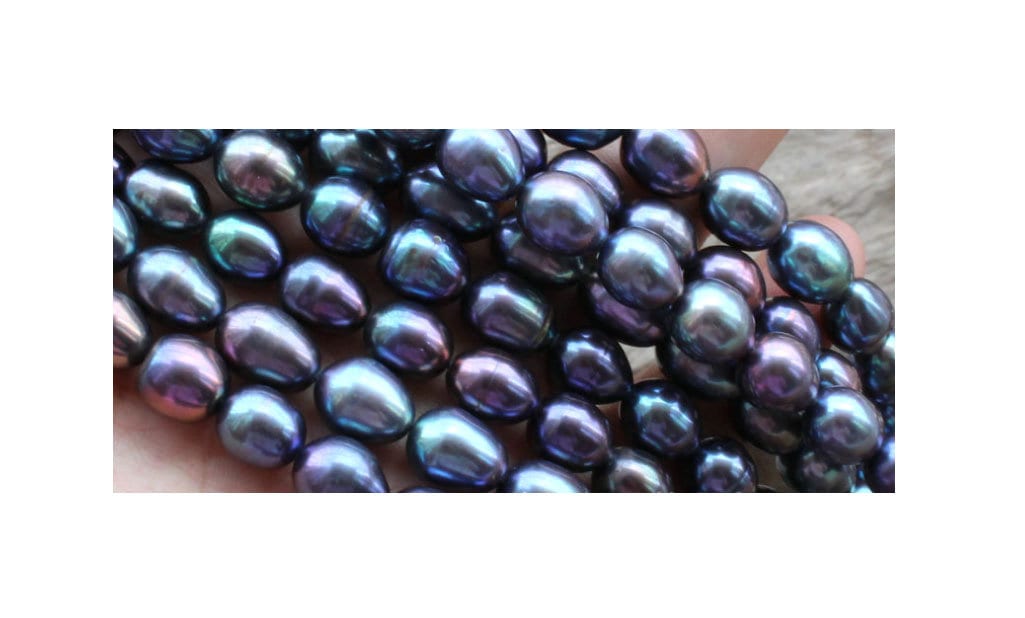 Perle d'acqua dolce ovali/riso color pavone 8-9 mm AA+ arcobaleno Perle d'acqua dolce color pavone autentiche Perle d'acqua dolce ad alta lucentezza P