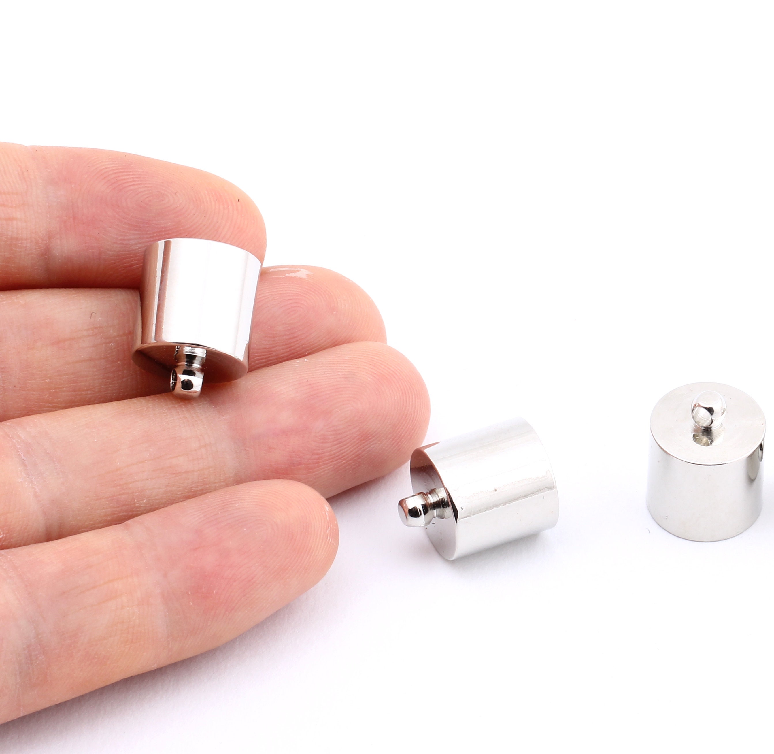 2 pezzi Tappo terminale placcato argento, foro interno 12 mm, Tappi terminali enormi, Tappo terminale in ottone massiccio, Tappi per perline, Coni, Ta