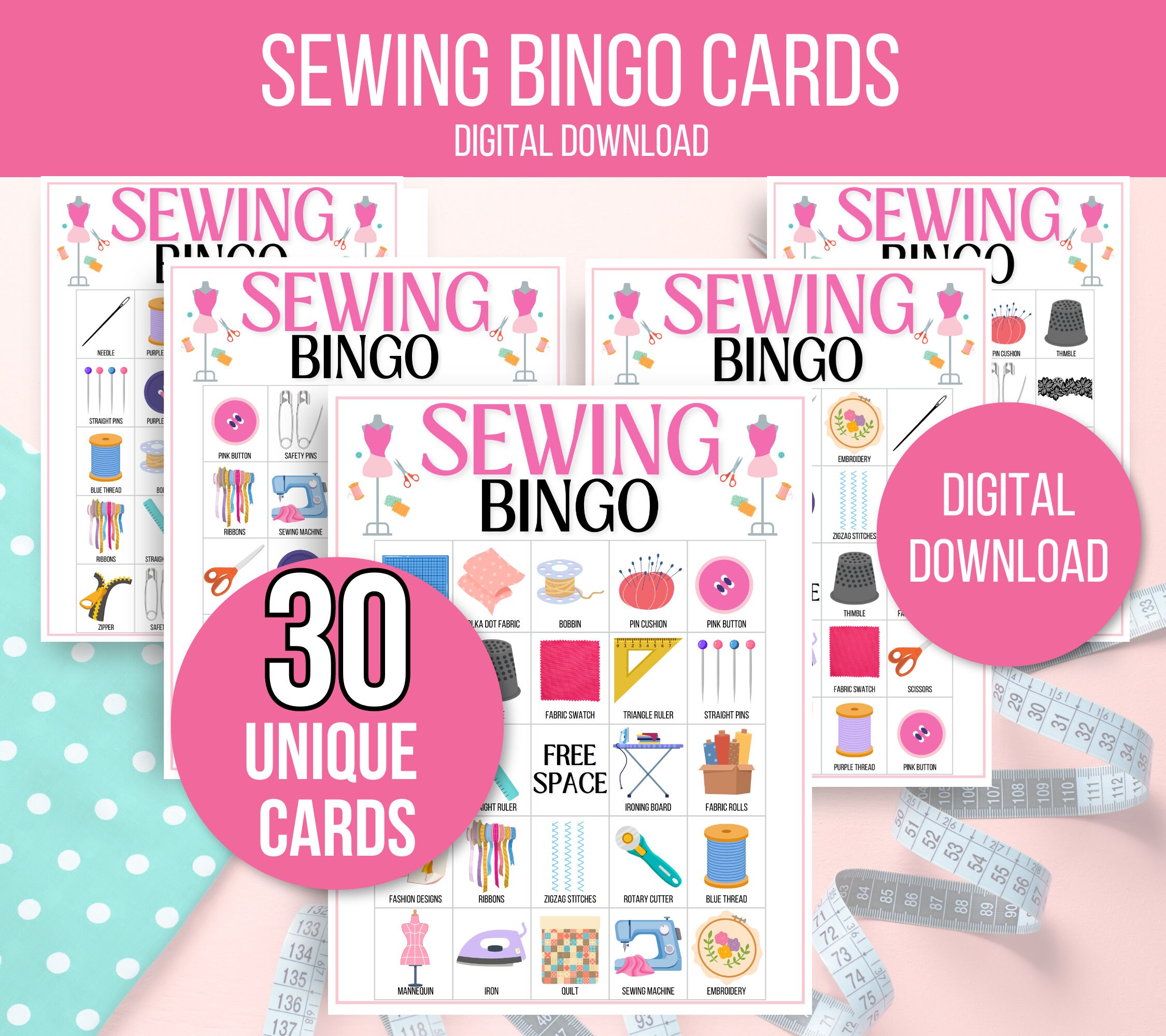 Bingo cucito, 30 schede bingo cucito stampabili, Bingo quilting, festa cucito, gioco cucito, gioco bingo cucito, gioco club cucito, ritiro quilt