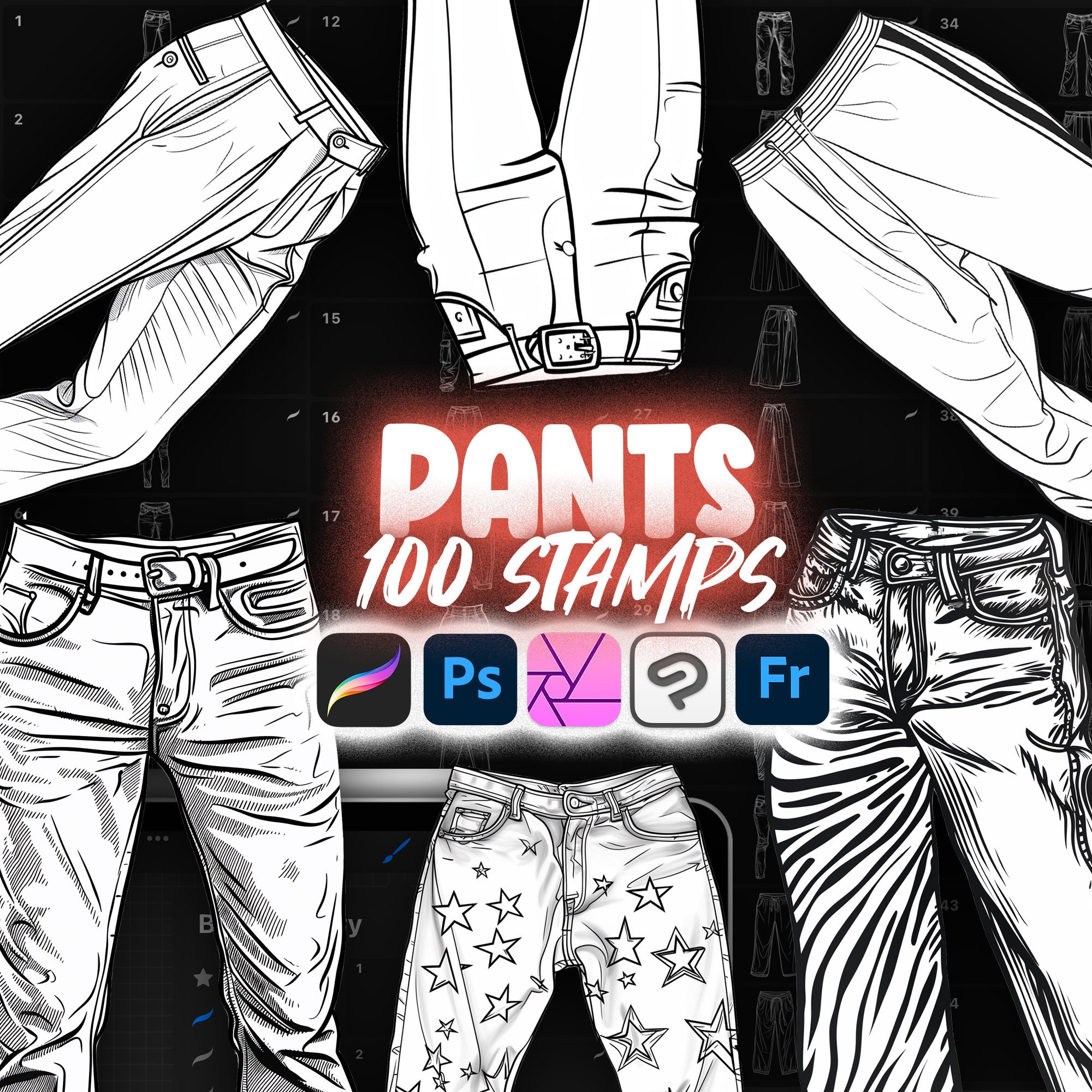 100 Procreate Women Pants Stamp Brushes / Procreate Fashion / Procreate Female Pants / Procreate Male Pants / Procreate Jeans Stamps