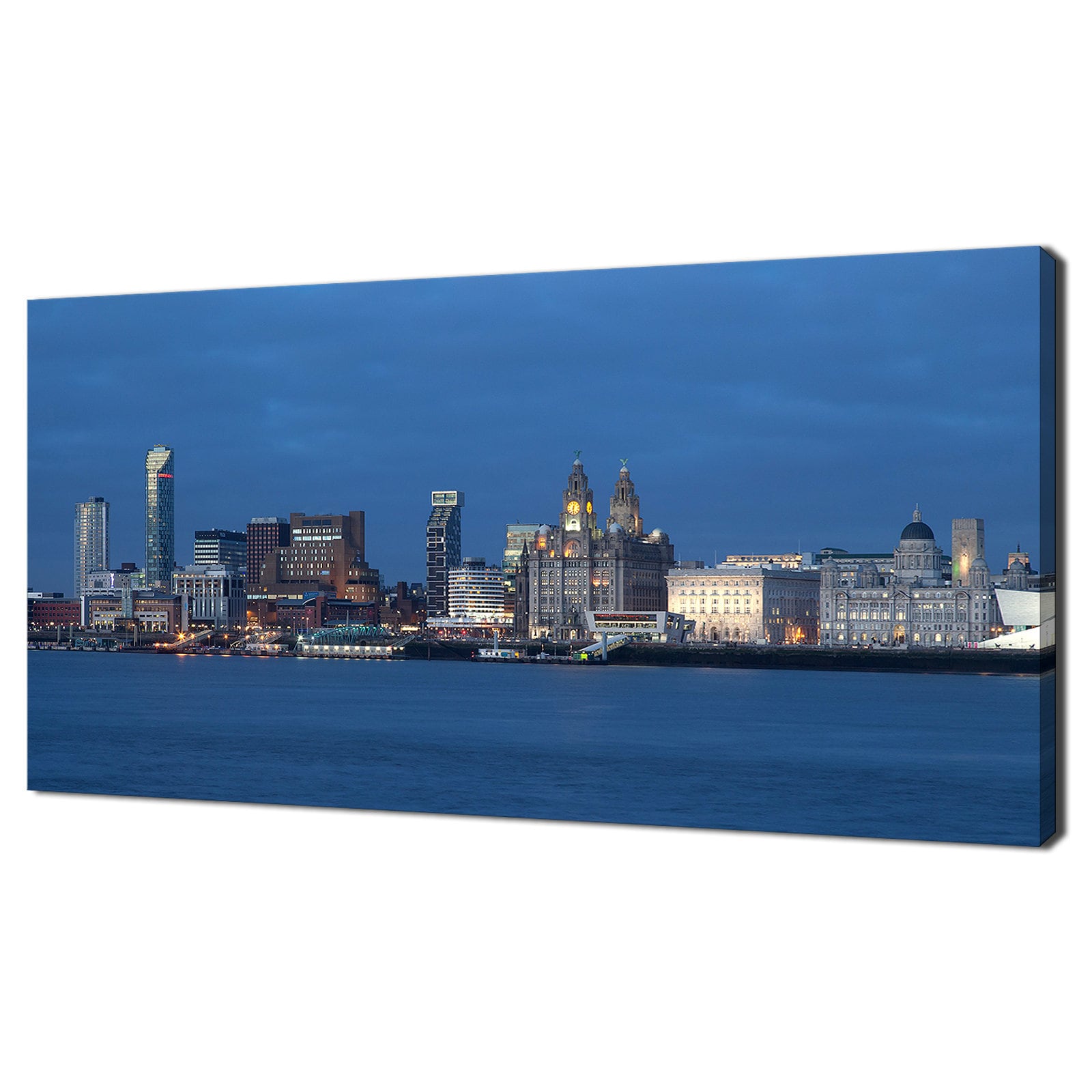 Liverpool City Centre View Blue Sky Panorama Merseyside UK Water Front Design moderno Home Decor Canvas Print Wall Art Picture