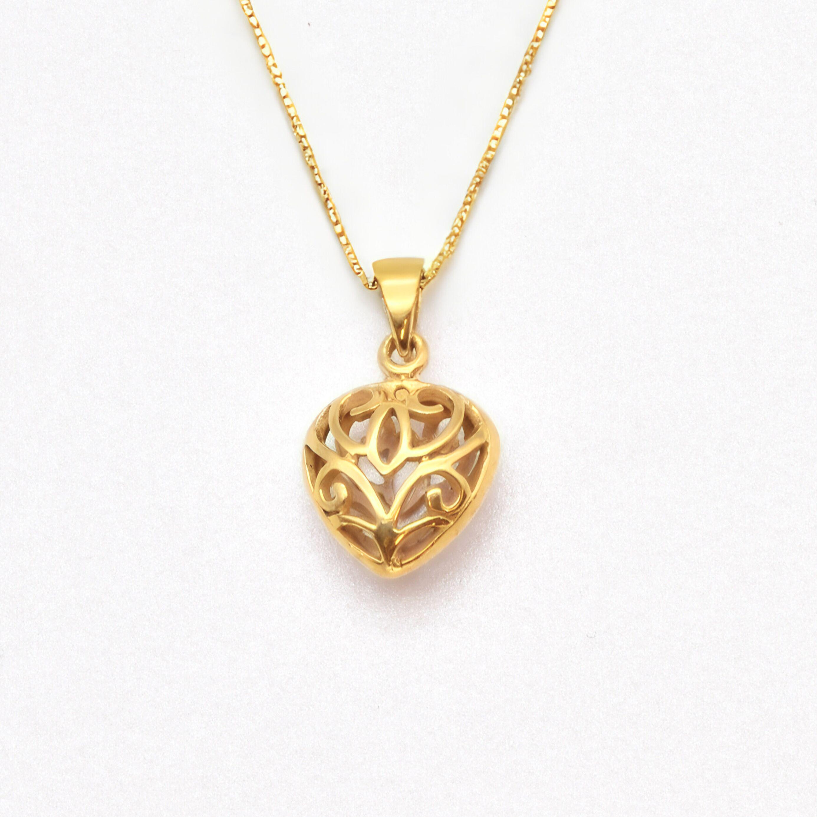 Ciondolo a forma di cuore in oro, collana a forma di cuore in filigrana, collana con ciondolo a forma di cuore, ciondolo a forma di cuore gonfio, coll