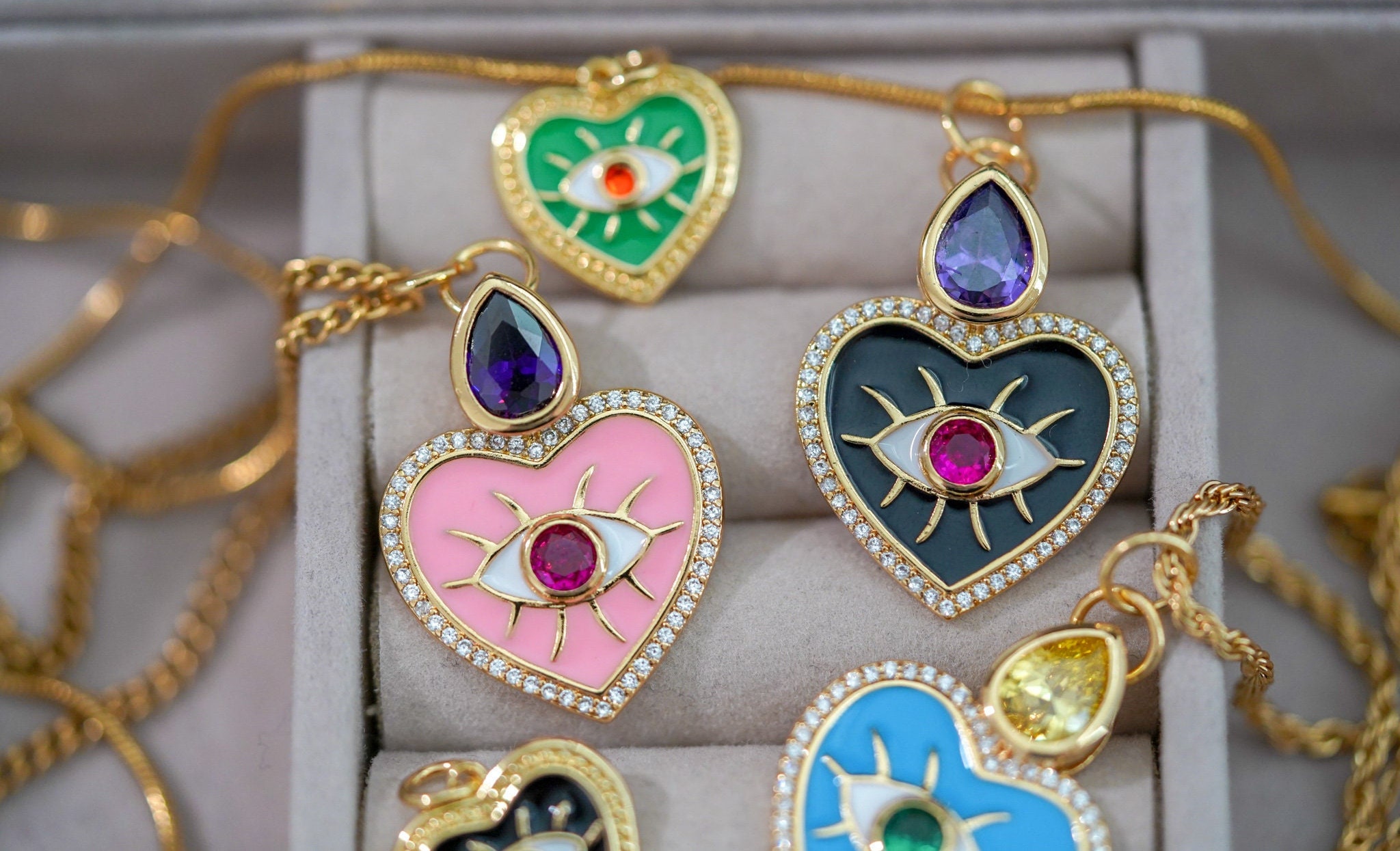 Collana del malocchio, collana d'oro, ciondolo del malocchio, gioielli del malocchio, malocchio turco, collana del cuore, gioielli fatti a mano, regal