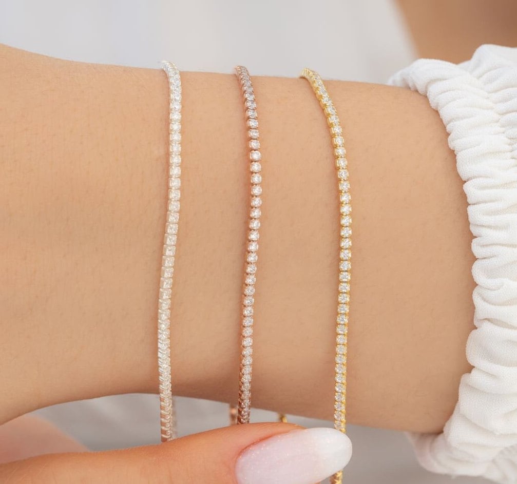 Bracciale tennis, Bracciale tennis in oro, Bracciale tennis con diamanti, Bracciale delicato, Bracciale tennis con zirconi cubici, Regalo per lei, Bra
