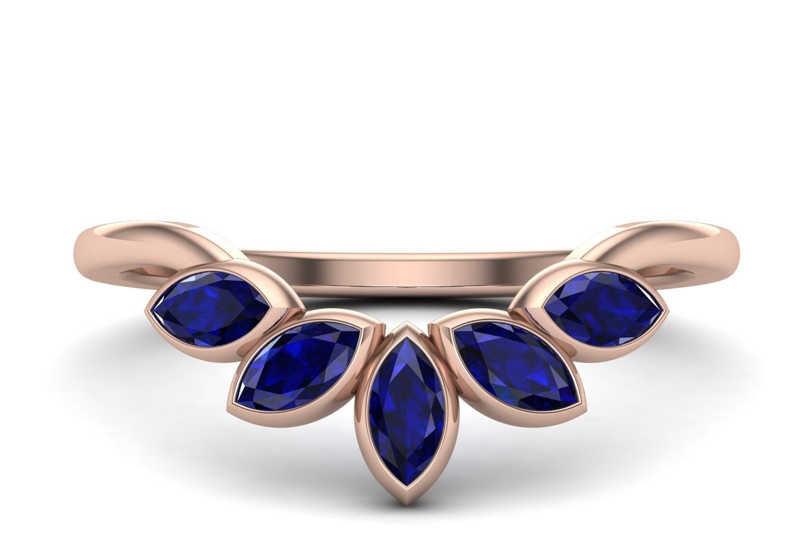 Anello zaffiro blu Anello zaffiro oro Anello di fidanzamento con zaffiro Anello nuziale curvo Anello con zaffiro argento Anello curvo con zaffiro blu