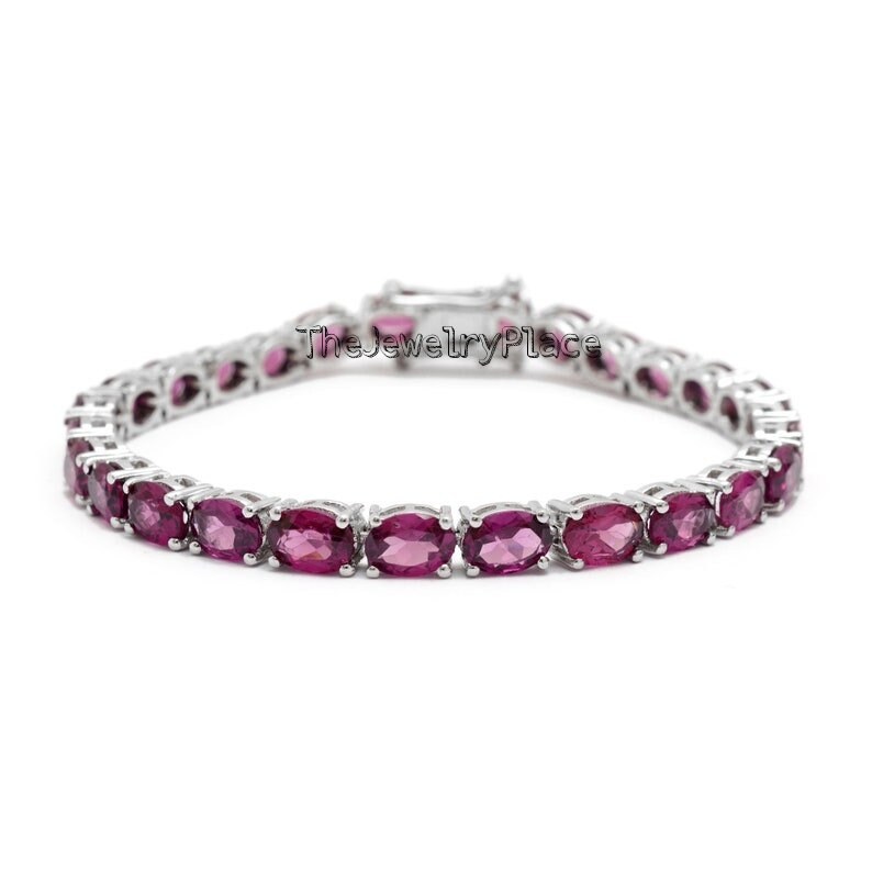 Delicato bracciale in granato rodolite, argento sterling 925, bracciale tennis, pietra portafortuna di gennaio, gioielli in granato, bracciale da spos