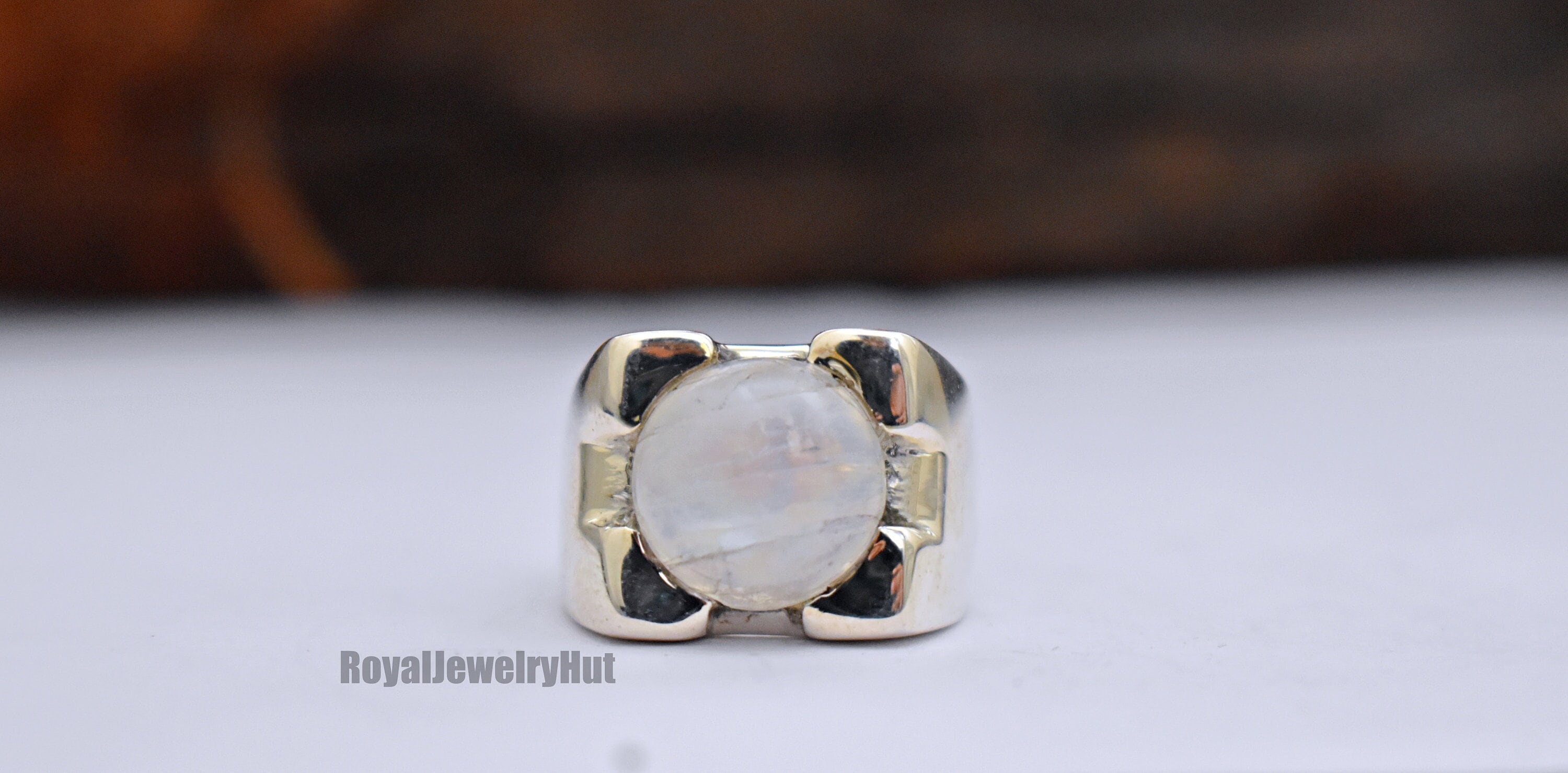 Anello da uomo, Anello in pietra di luna, Anello in argento sterling massiccio 925, Anello in pietra di luna arcobaleno, Anello con sigillo, Anello di