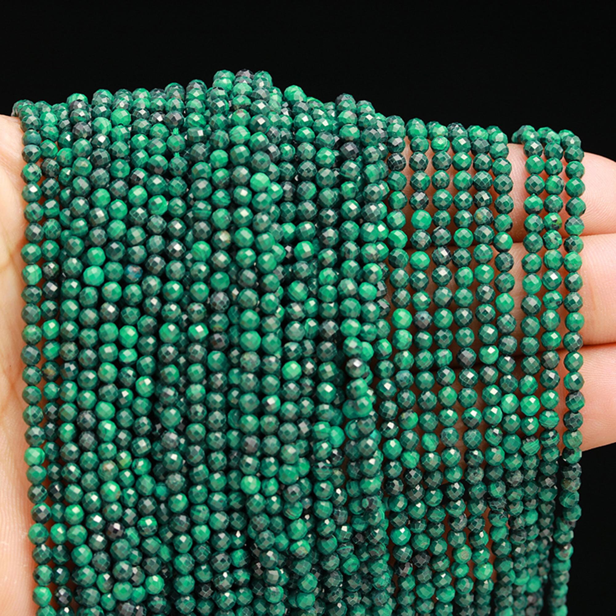 Perline rotonde sfaccettate micro di malachite naturale da 2 mm a 3 mm, filo di perline di pietra preziosa di malachite verde, perline all'ingrosso AA