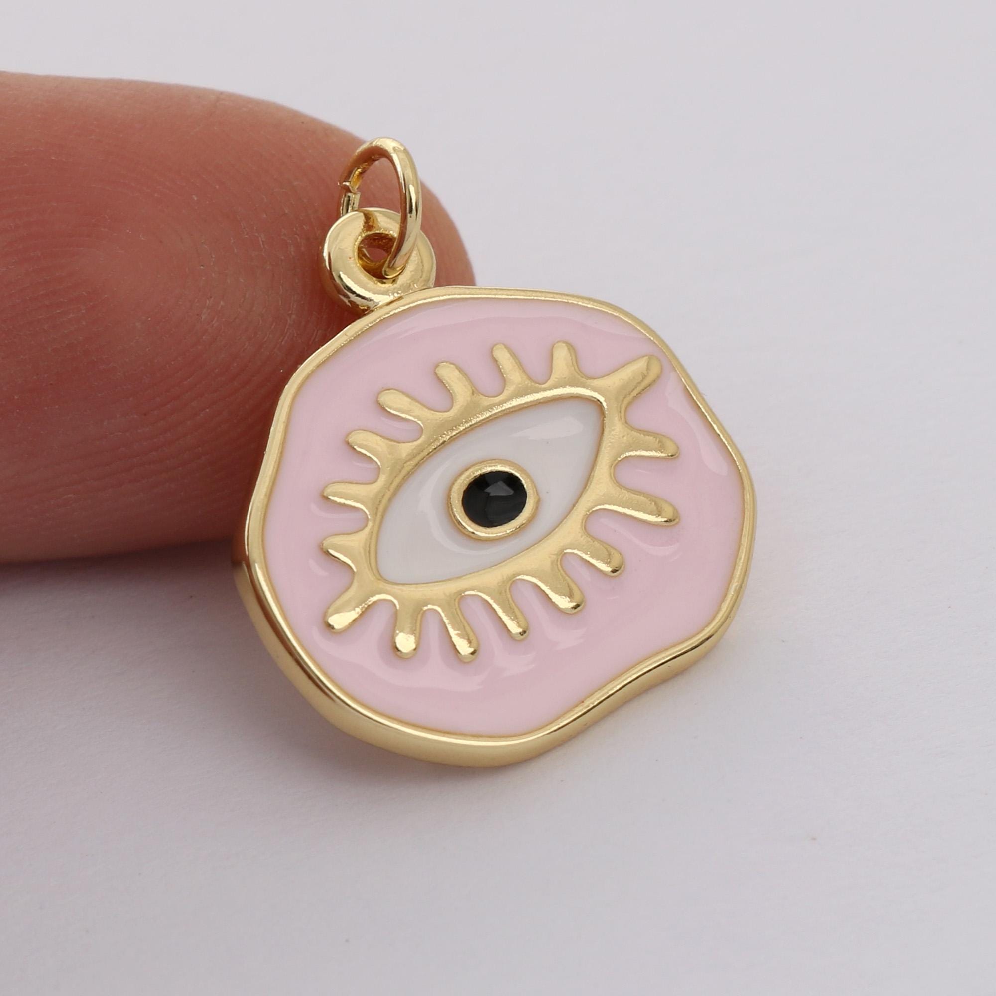Ciondolo con occhio maligno placcato in oro 18K senza nichel, ciondolo con iniziale in oro, ciondolo con occhio maligno rosa vermeil, ciondolo con occ