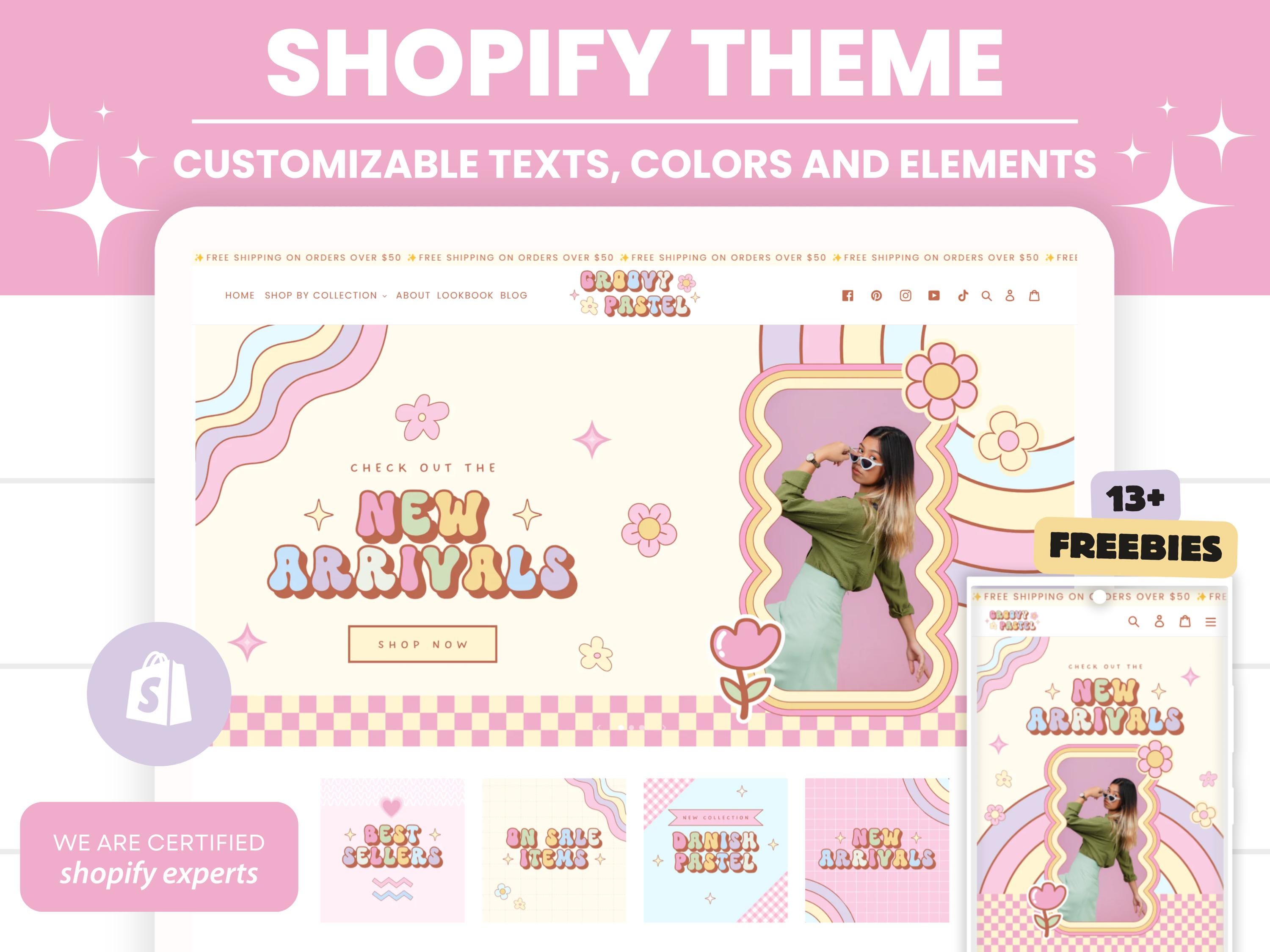 Modello di tema Shopify, tema Shopify Boutique rosa alla moda con banner Canva, sito Web neutro, modello di banner Shopify con Shopify Planner