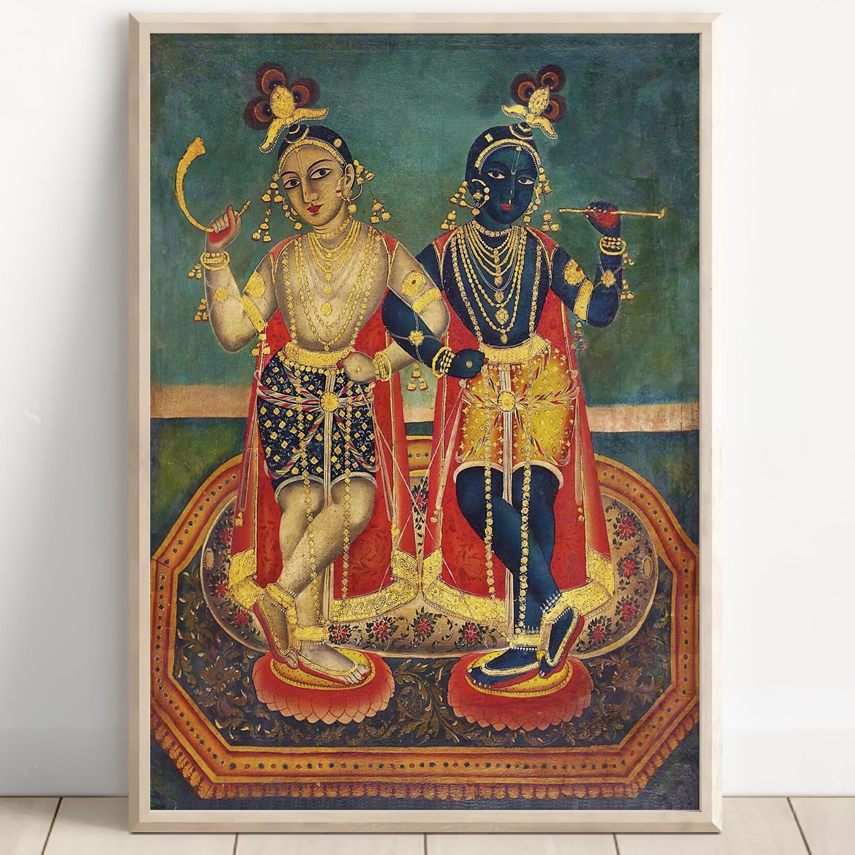 Krishna e Balram, Krishna, pittura Krishna, Lord Krishna, Krishna Art, Arte vintage, Dio indiano, Stampa poster, Tela