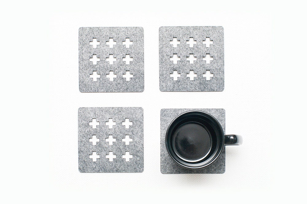 Sottobicchieri quadrati / Sottobicchieri neri / Set di 4 sottobicchieri / Set di 6 sottobicchieri / Sottobicchieri in feltro / Scandinavi