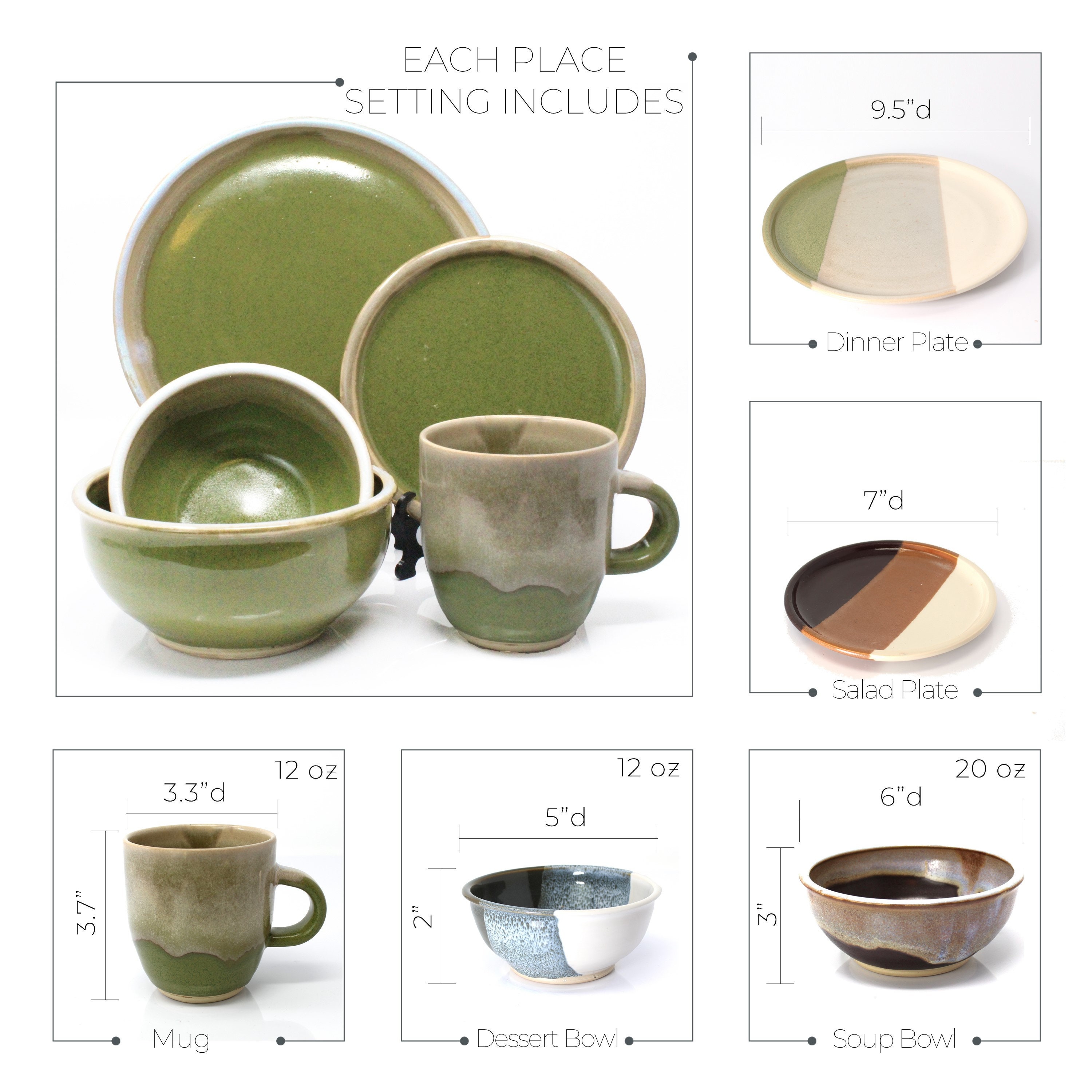 Set di 4 stoviglie in gres blu, set di stoviglie in ceramica rustica, set di stoviglie in gres, set di piatti fatti a mano in ceramica, set di piatti
