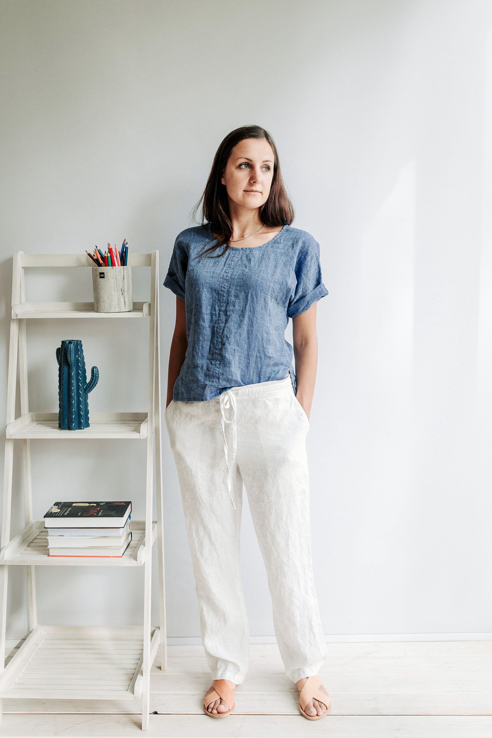 Pantaloni di lino, pantaloni di lino, pantaloni da donna, pantaloni da donna, pantaloni bianchi, pantaloni da spiaggia, pantaloni da donna, pantaloni