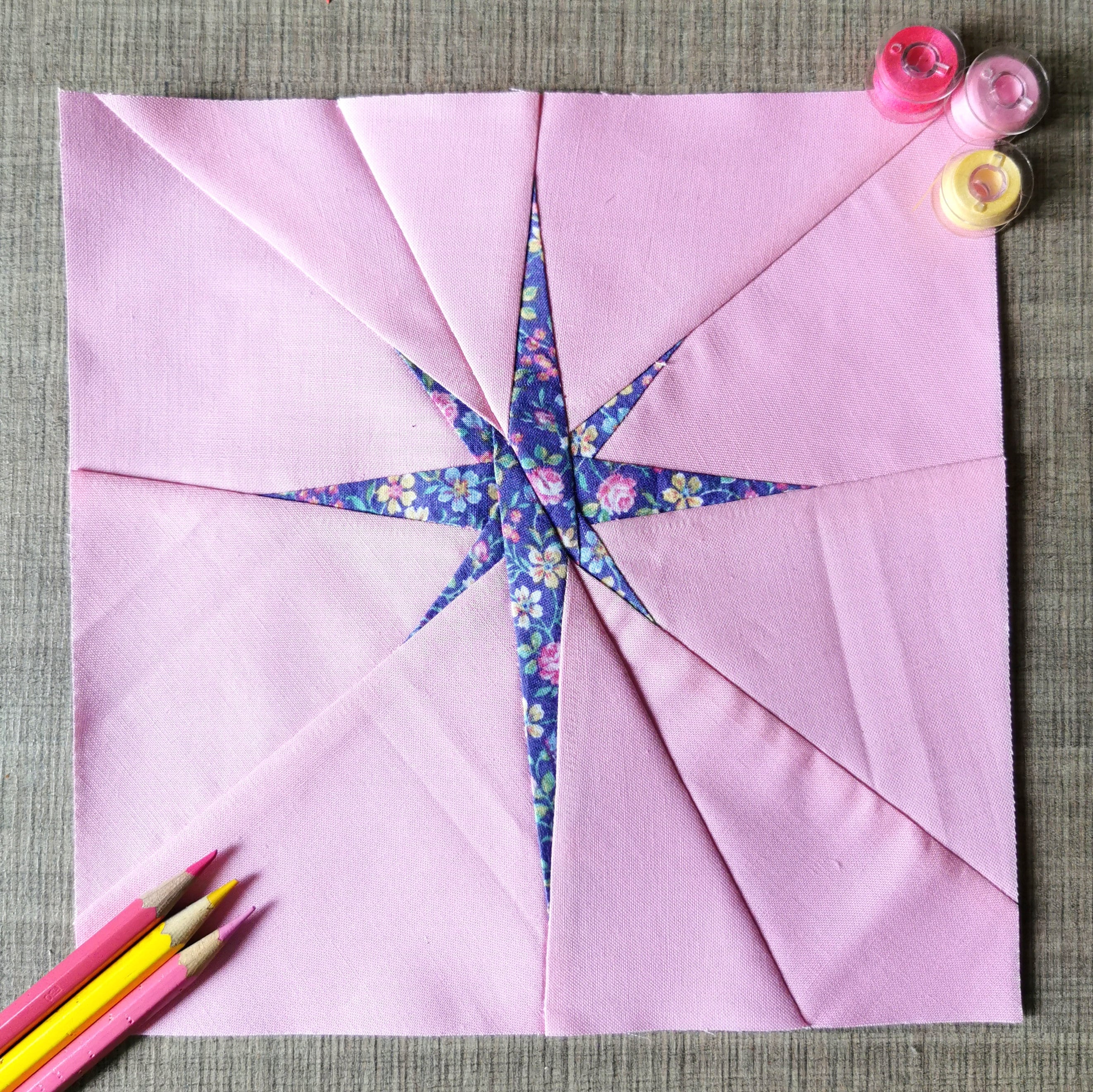 North Star, modello Foundation Paper Piecing (FPP), blocco trapuntato, modello PDF, 8 misure