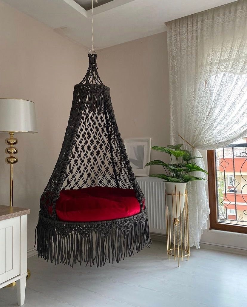 Altalena in macramè, sedia a dondolo, sedia a dondolo in macramè, sedia sospesa in macramè, sedia a dondolo in macramè, sedia a dondolo per interni, s